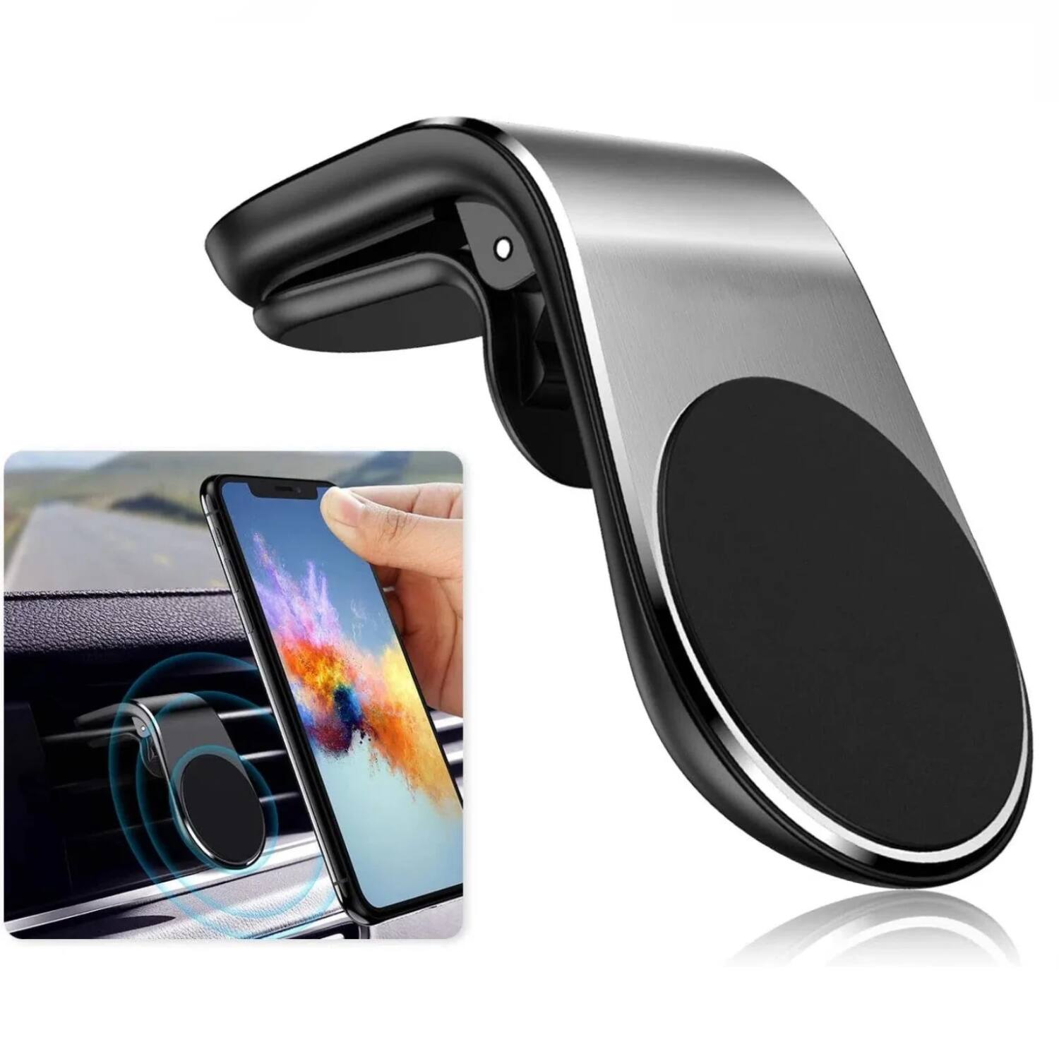 Angle. Stock Preferred - Magnetic Car Air Vent Phone Mount Holder Silver - Silver.