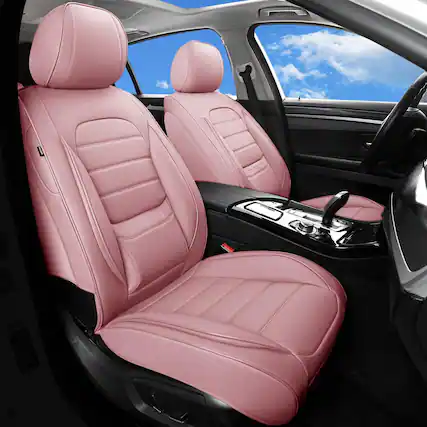 Front. VEGA AUTOMOTIVE - Car Seat Covers Full Set Universal Faux Leather For Cars Waterproof Comfortable Automotive Sedans Suvs - Pink.