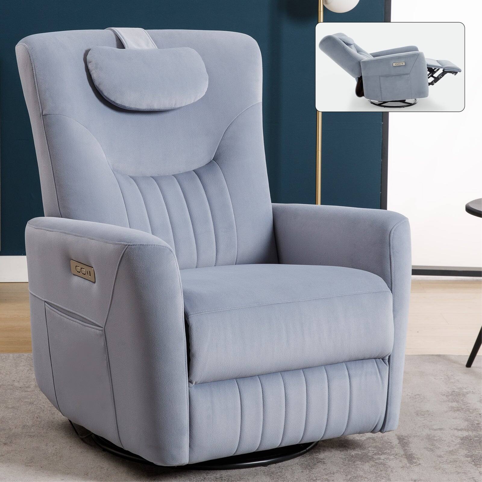 Alt View 2. Boyel Living - Swivel and Rocker Power Recliner Chair Heavy Duty Motion Mechanism with USB and Type-C Ports - Blue.