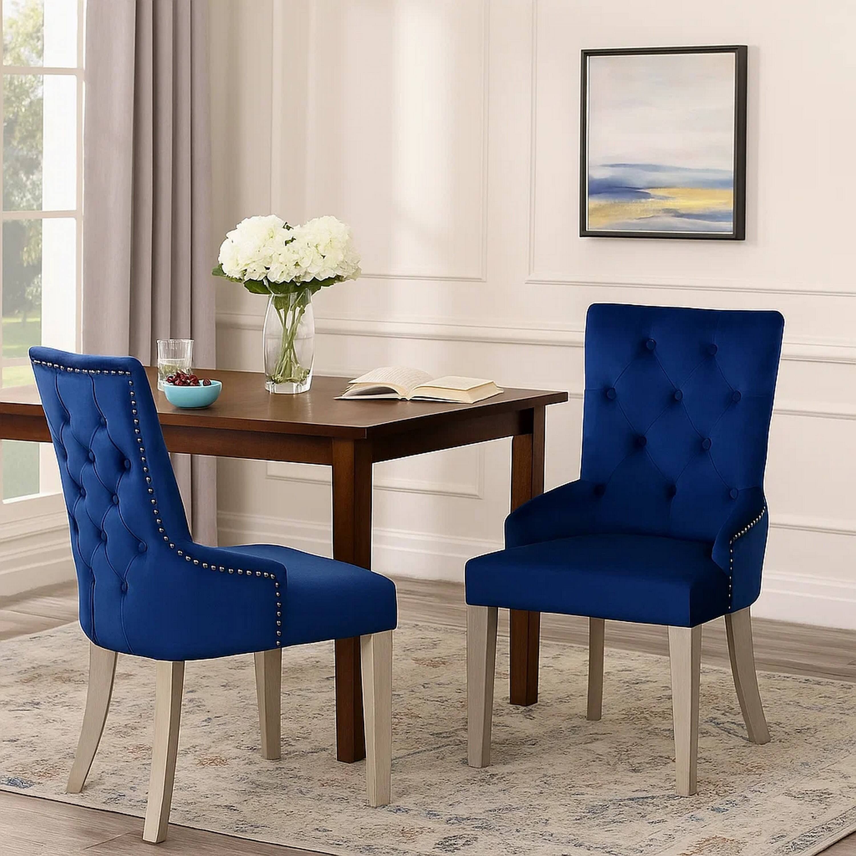 Alt View 6. Manhattan Lane - Side Chair with Button Tufted Back and Tapered Legs - Blue.