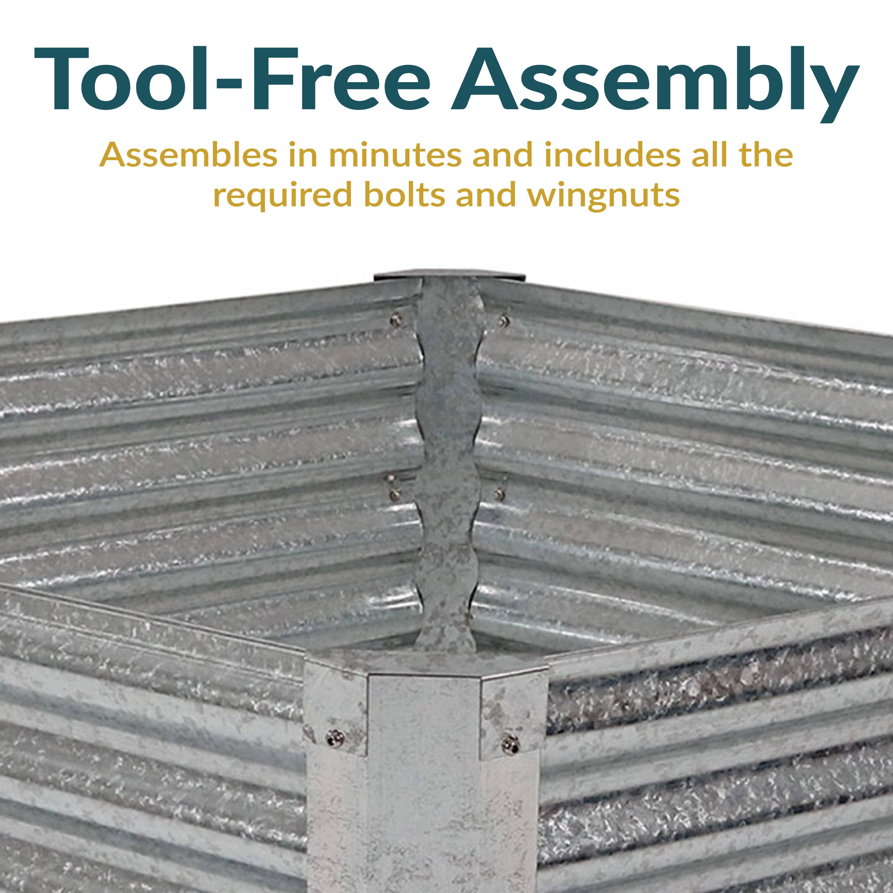 Tool-Free Assembly  
Assembles in minutes and includes all the required bolts and wingnuts