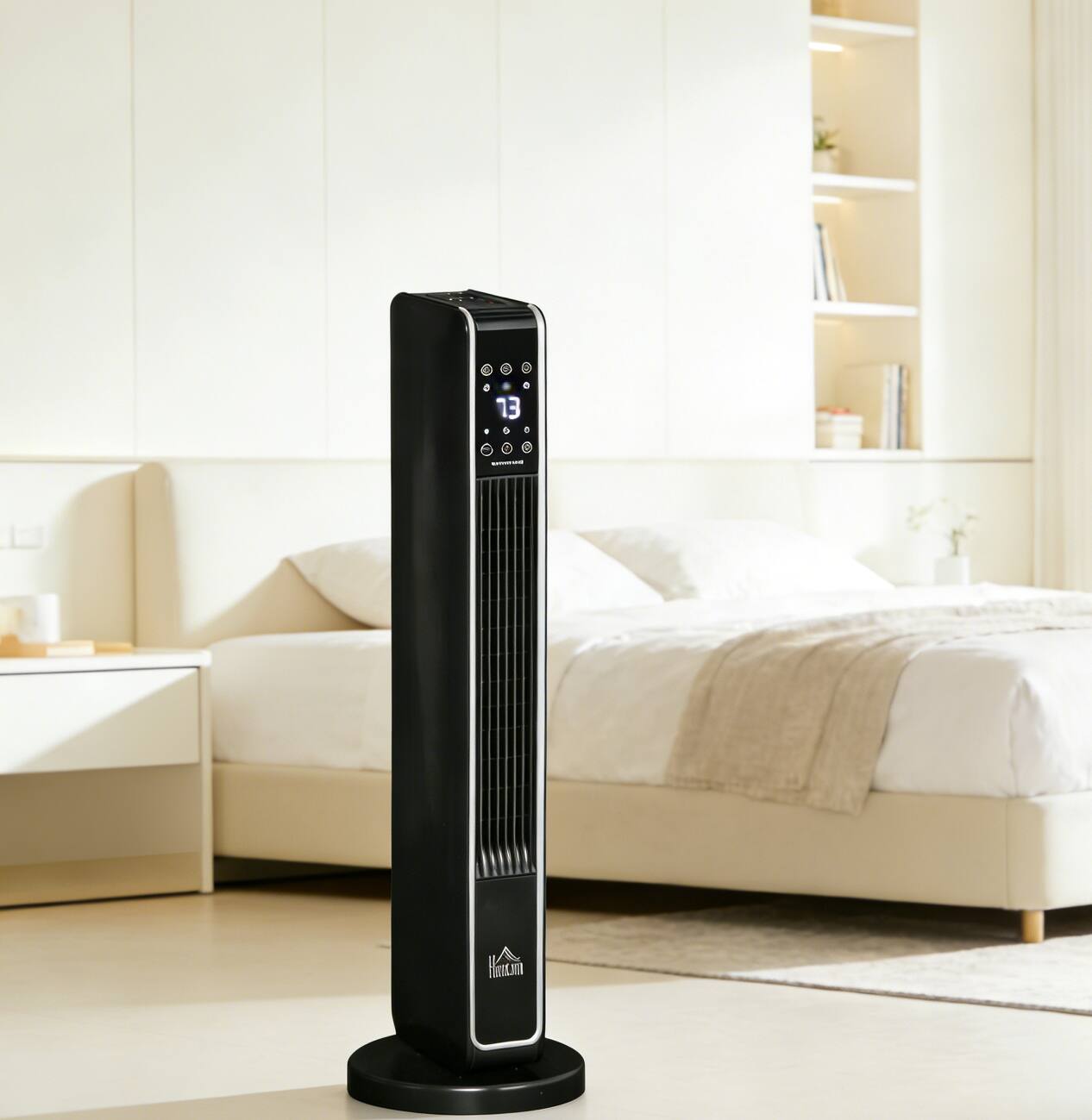 Front. Breezary - 2-in-1 Portable Electric Tower Heater with Oscillation, Remote Control, 8H Timer, 3 Modes, 750W/1500W - Black Electric Tower Heater.