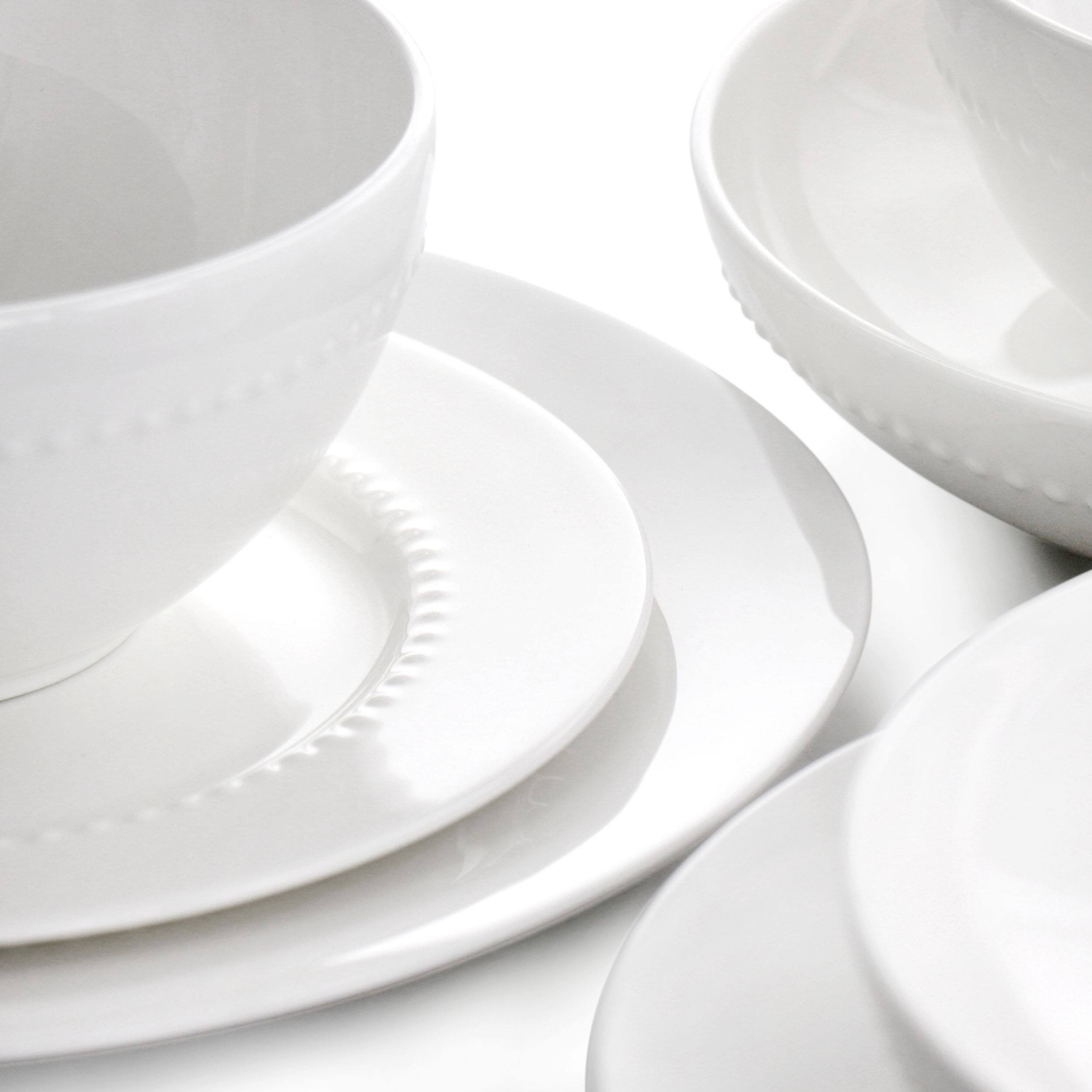 Alt View 4. Gibson - Gibson Elite Embossed Bone China 16 Piece Double Bowl Dinnerware Set in White - White.