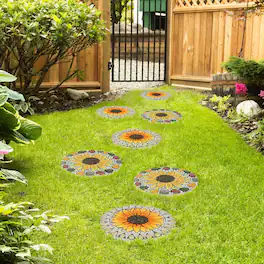 Oumilen - 3-Pack Sunflower Garden Stepping Stones, 10 Inch Round Decorative Resin Pathway Stepper Stones for Yard Lawn Patio