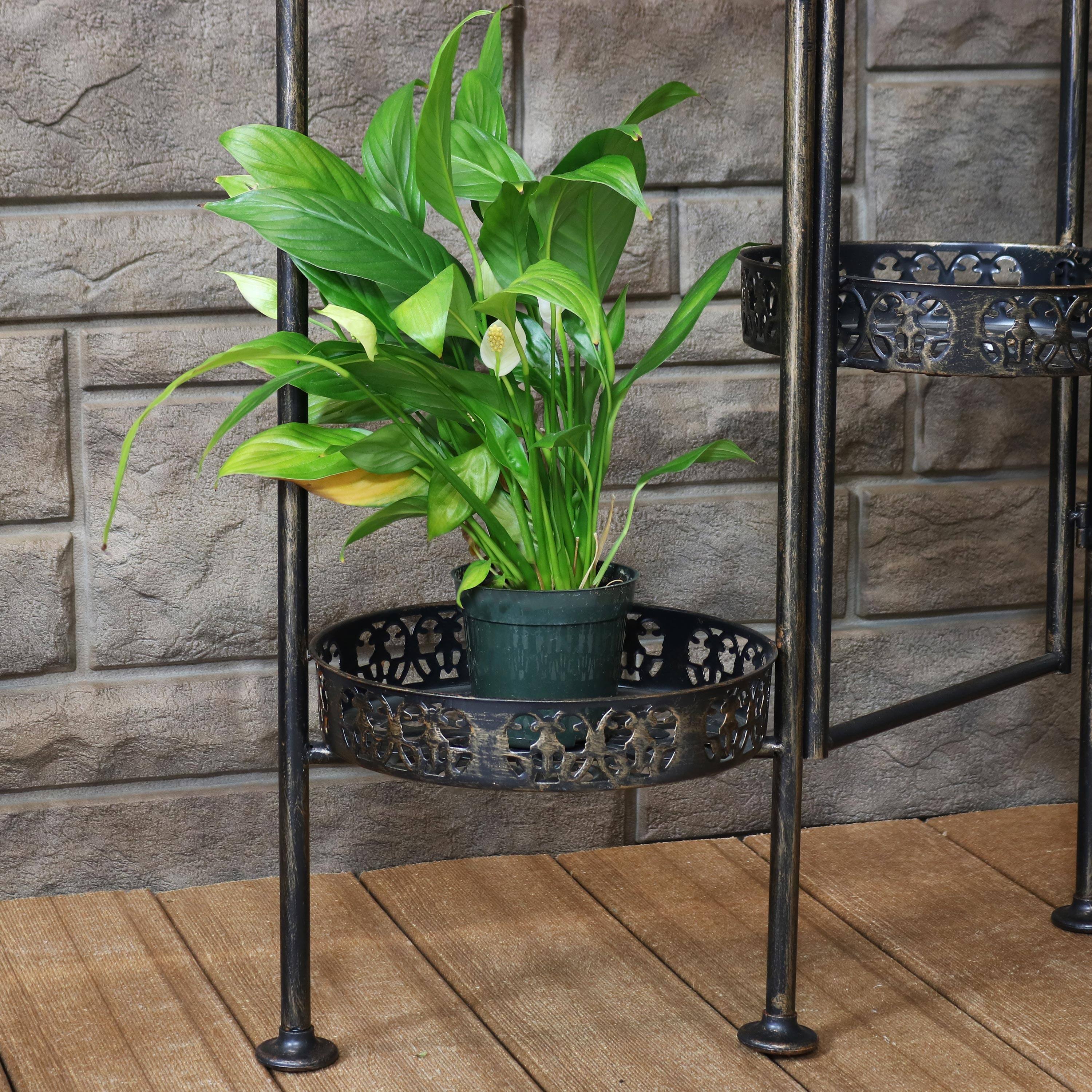 Alt View 5. Sunnydaze - Steel 10-Tier Staggered Folding Plant Stand - 46.5 in - Black.