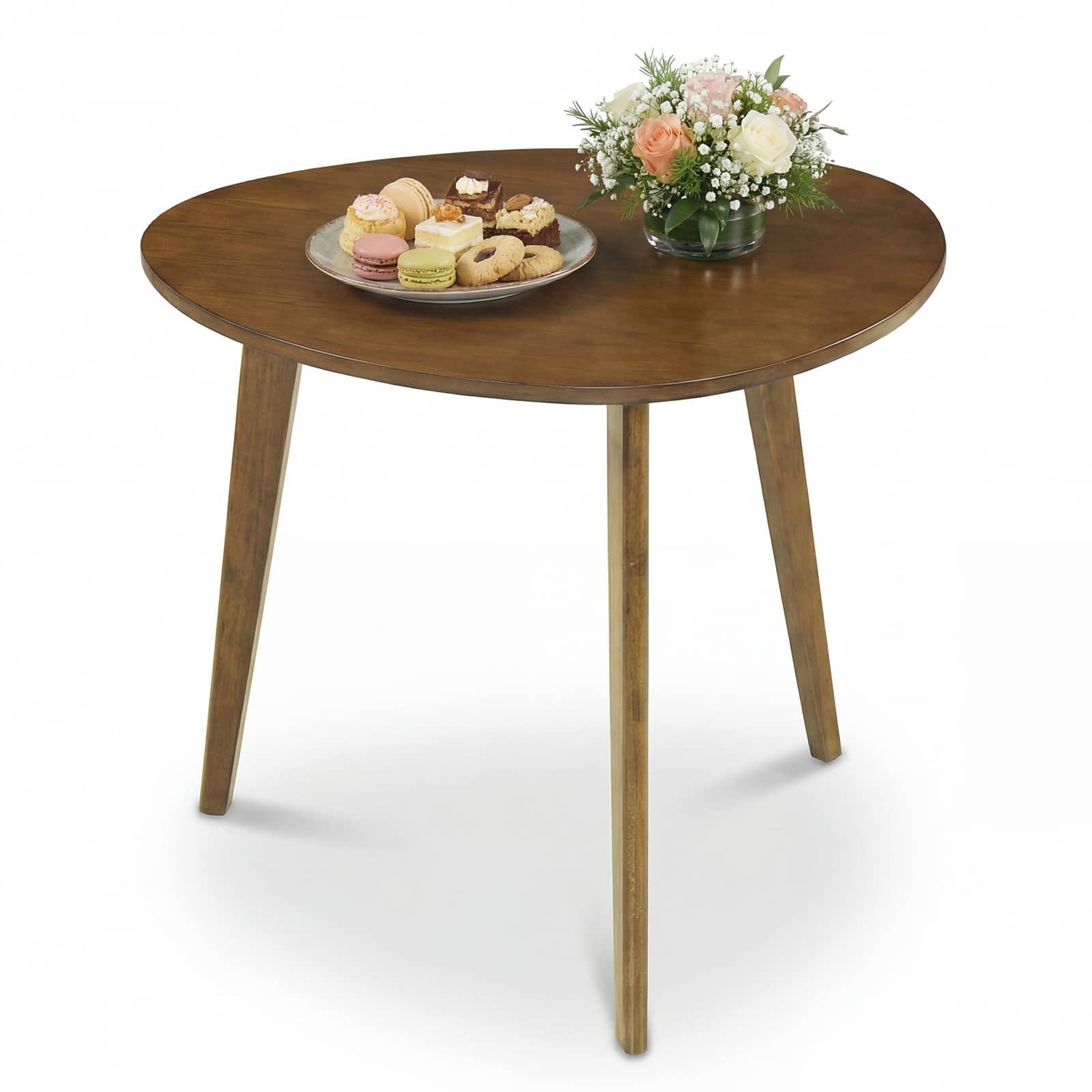 Gymax - 35.5'' Triangle Dining Table Farmhouse Kitchen Table w/ Solid Rubber Wood Legs - Brown