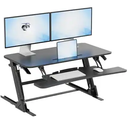 Front. Hirose Alice - Standing Desk Converter – Wide Stand Up Desk Riser – Quick Sit to Stand Tabletop Dual Monitor Workstation –... - 38".