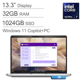 Dell - Pro 13 Plus 13.3" Copilot+PC FHD+ Laptop - Intel Ultra 7 268V - Wi-Fi 7 - 5G WWAN Ready - 32GB RAM - 1TB SSD - Win 11Pro - Silver