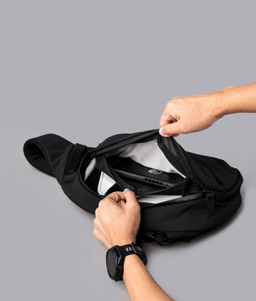 Alt View 6. ALPAKA - Metro Crossbody Right Shoulder Sling Bag Men,Sling Backpack - Fits 11" Tablet - Single Shoulder - Black Axoflux 210D.