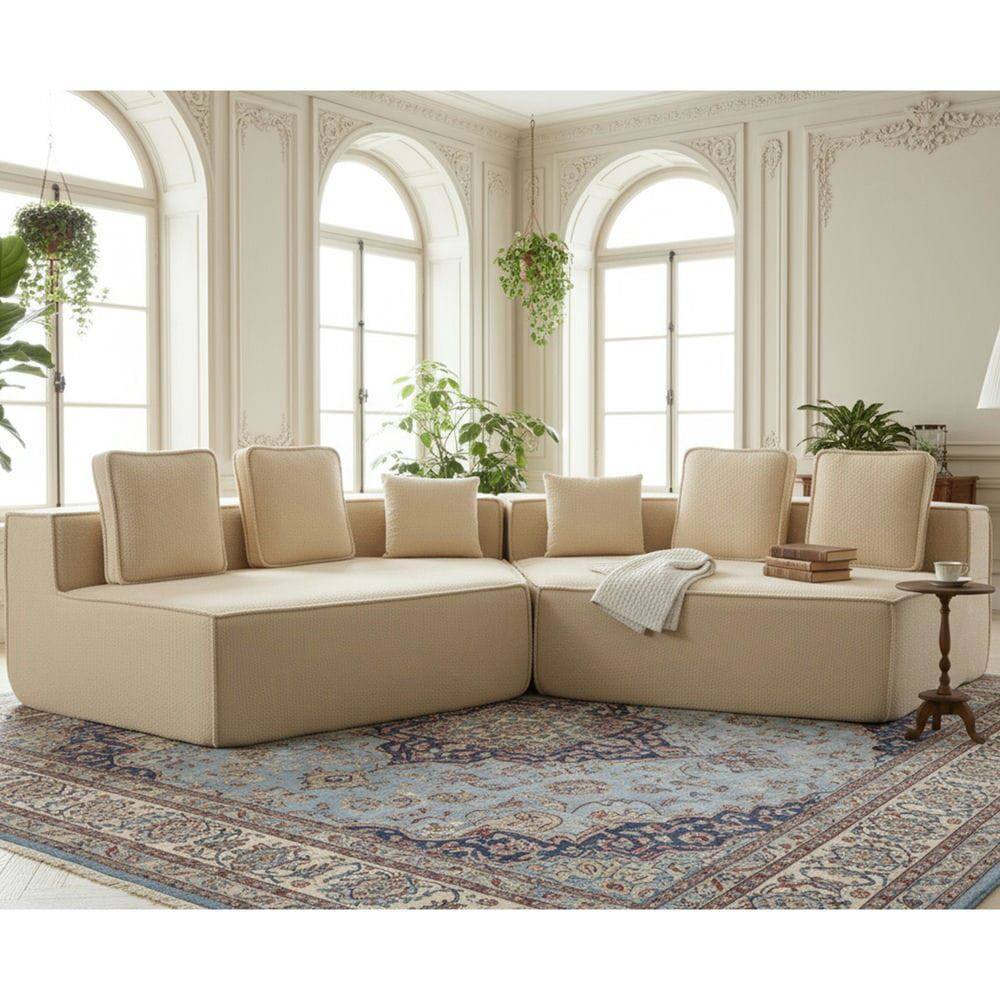 Alt View 8. Kadyn - 132" Oversized Teddy Modular Sofa - Full-Foam Couch with 6 Pillows, High-Density Support for Family Living Rooms - Beige.