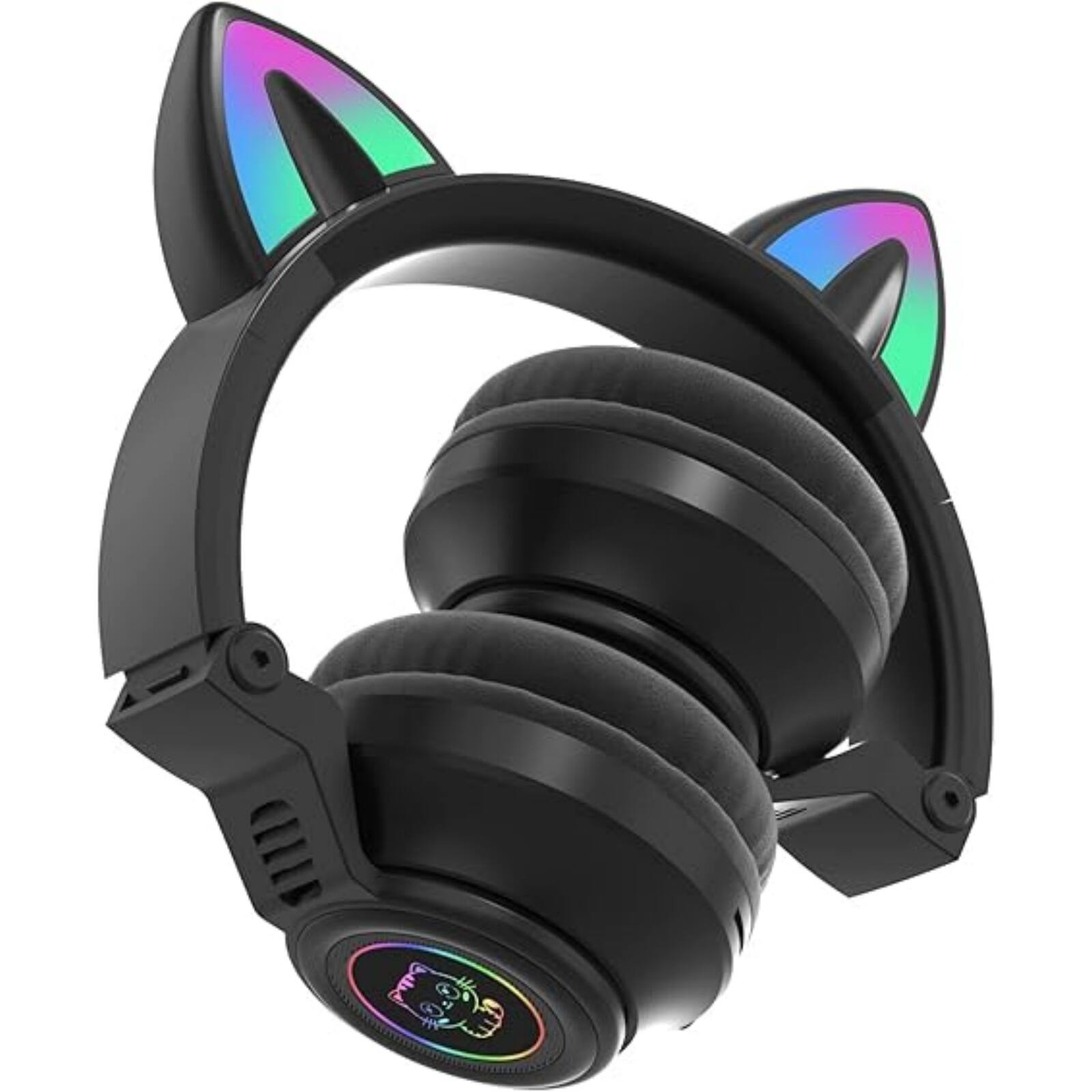 Left. RISOKEYS - Cat Ear Bluetooth Headphones for Kids & Adults, Wireless Foldable,and Volume Control for iPhone/iPad/Laptop - Black.