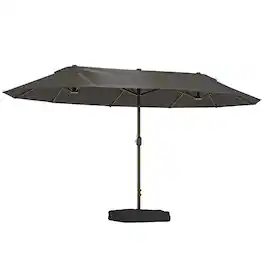 Outsunny - Patio Umbrella 15' Steel Rectangular Outdoor Double Sided Market with base - Dark Grey/Charcoal grey