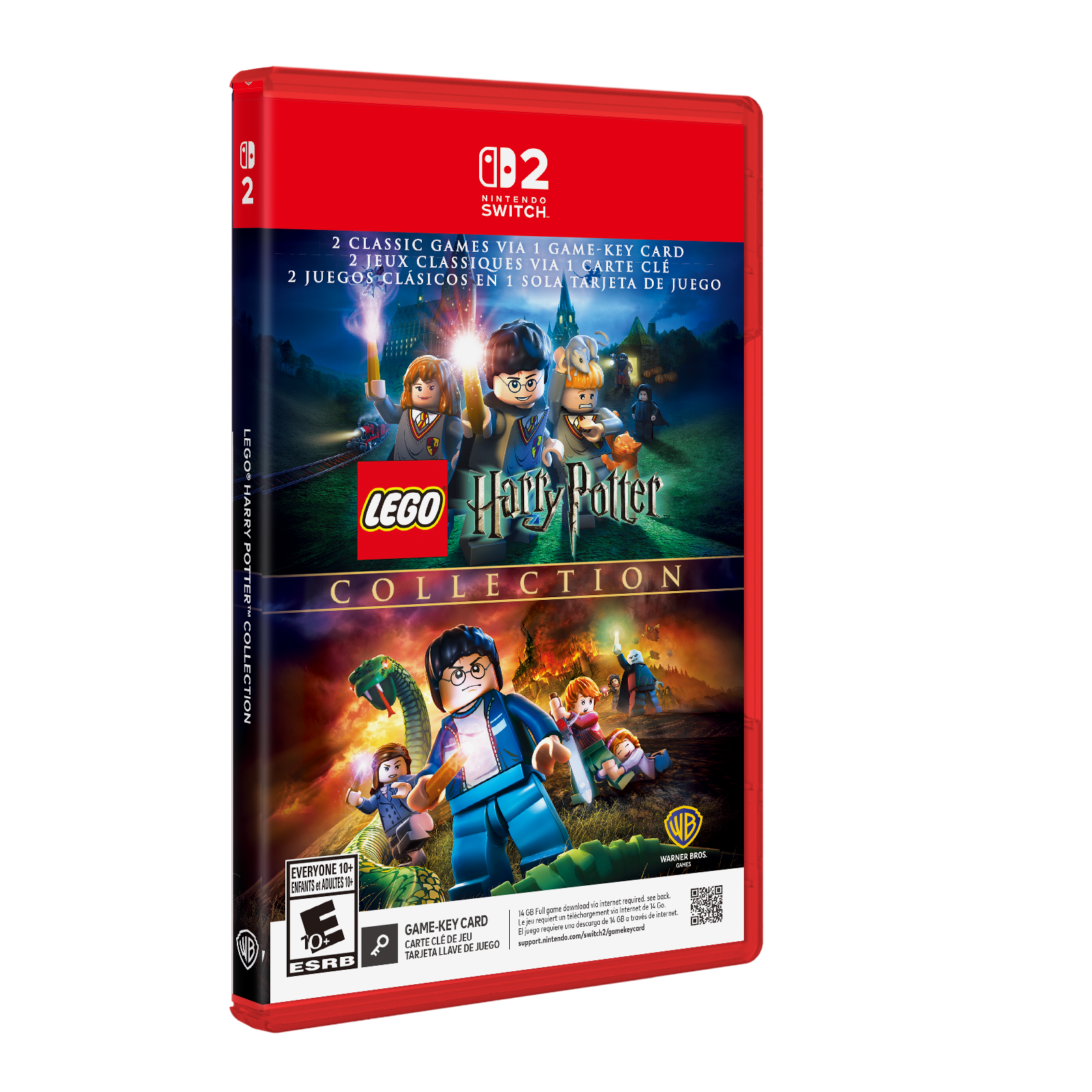 O 2  
802 NINTENDO SWITCH.  
2 CLASSIC GAMES VIA 1 GAME-KEY CARD  
2 JEUX CLASSIQUES VIA 1 CARTE CLÉ  
2 JUEGOS CLÁSICOS EN 1 SOLA TARJETA DE JUEGO  
LEGO Harry Potter COLLECTION  
WARNER BROS 10+  
EVERYONE 10+  
ESRB  
GAME-KEY CARD  
CARTE CLÉ DE JEU  
TARJETA DE JUEGO