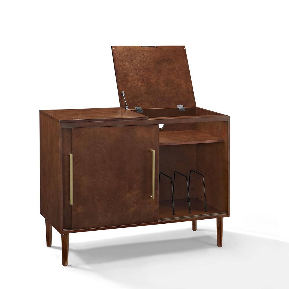 Back. Crosley Furniture - Everett Large Record Player Cabinet With Vinyl Storage - Mahogany.
