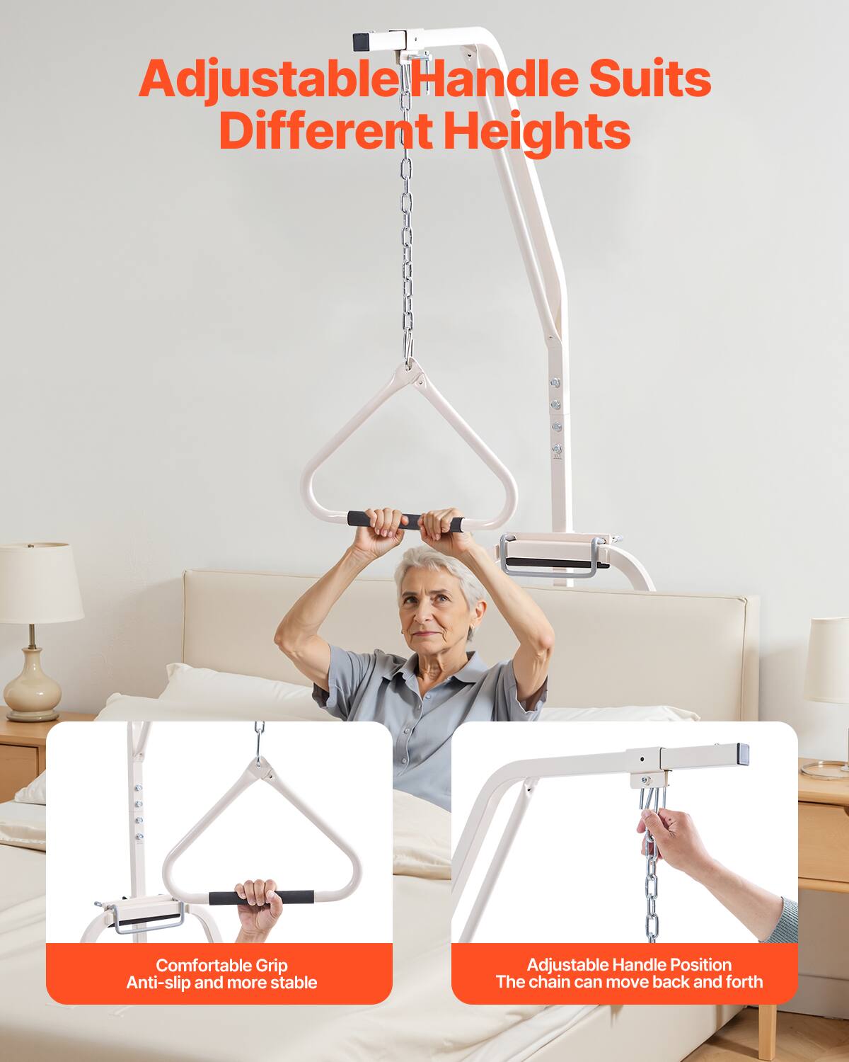 Adjustable Handle Suits Different Heights

Comfortable Grip Anti-slip and more stable

Adjustable Handle Position The chain can move back and forth