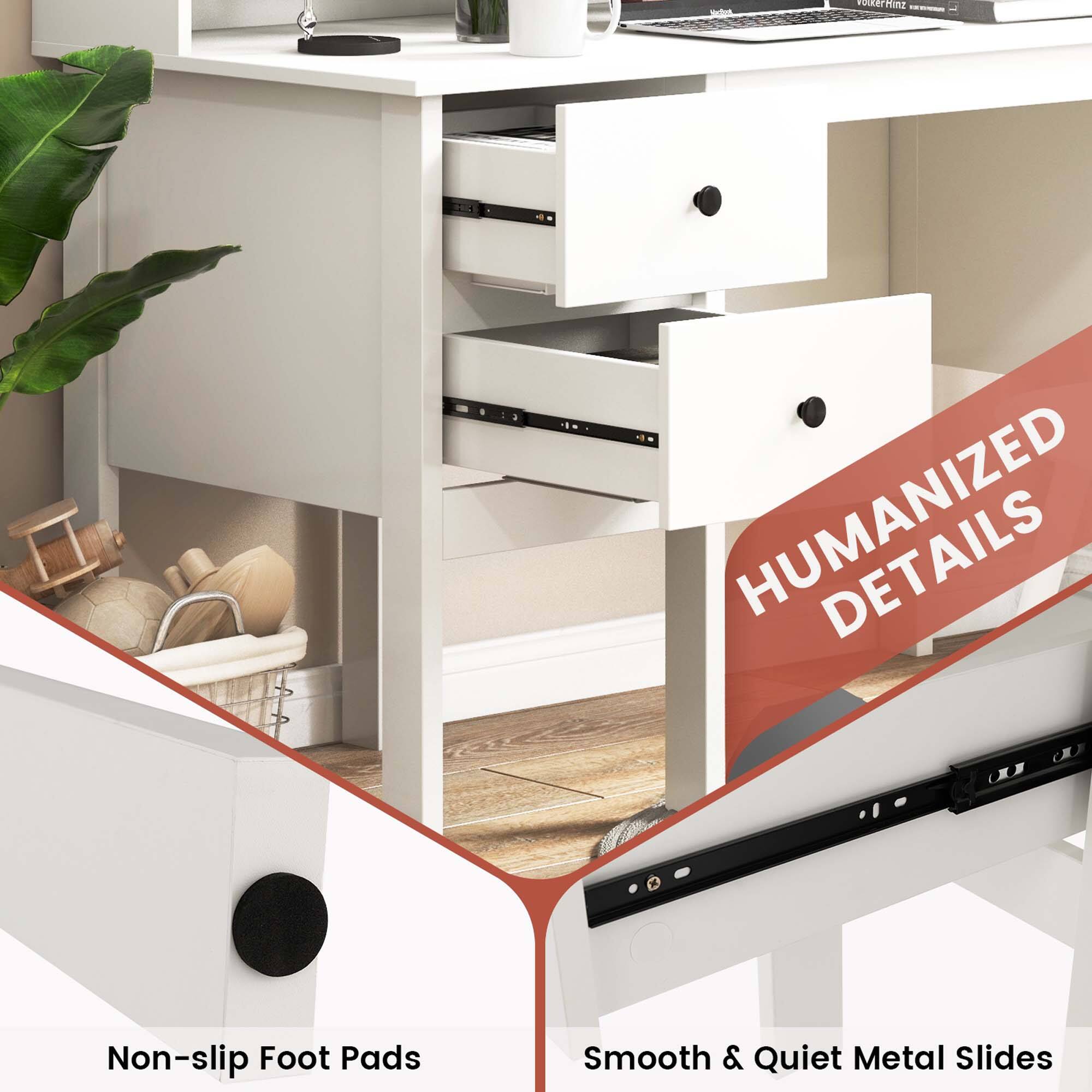 The text on the image reads: "Humanized Non-slip Foot Pads Smooth & Quiet Metal Slides."