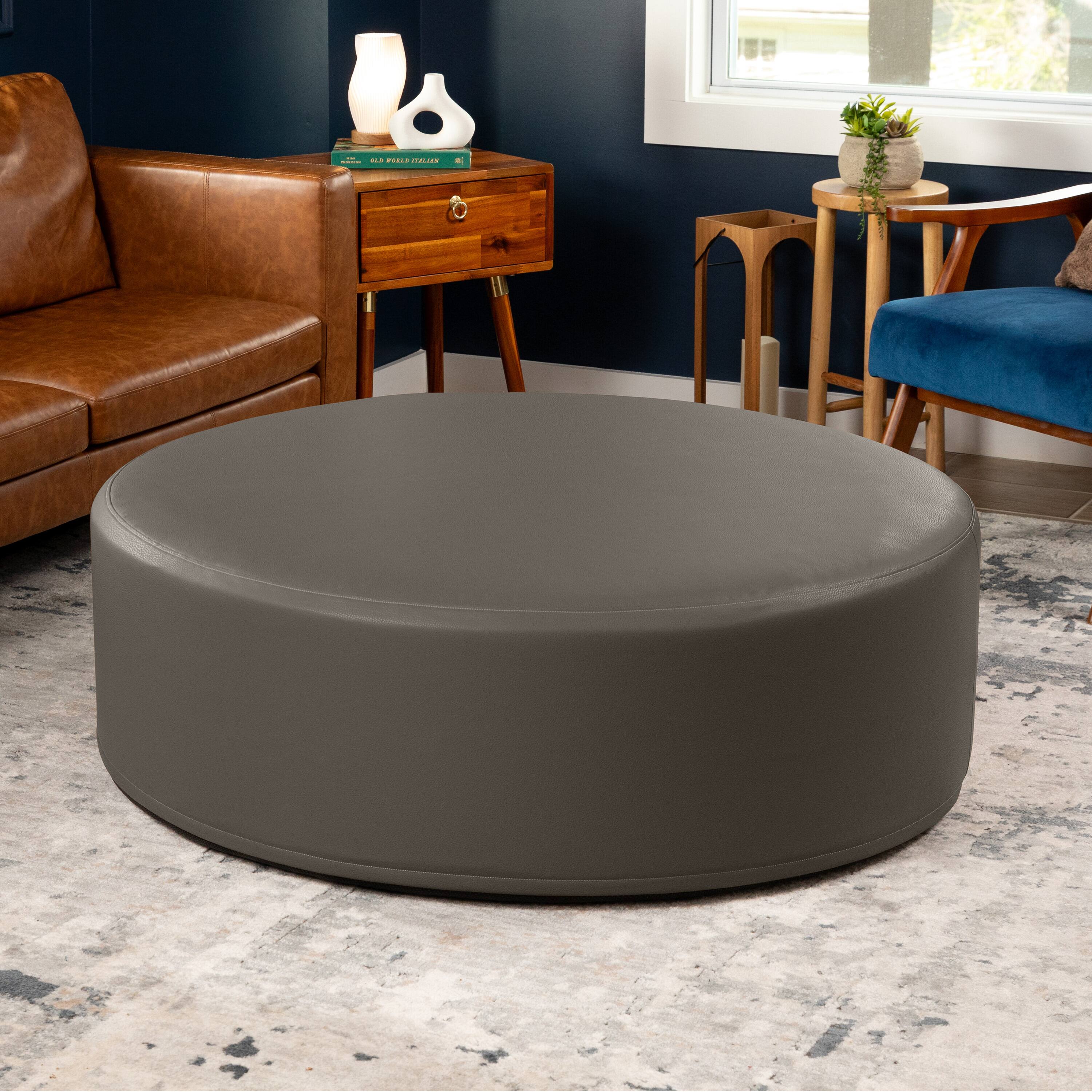 Alt View 1. Jaxx - Jaxx Candler Round Couch Oversized Giant Coffee Table Ottoman 44”, Gunmetal - Faux Leather Gunmetal.