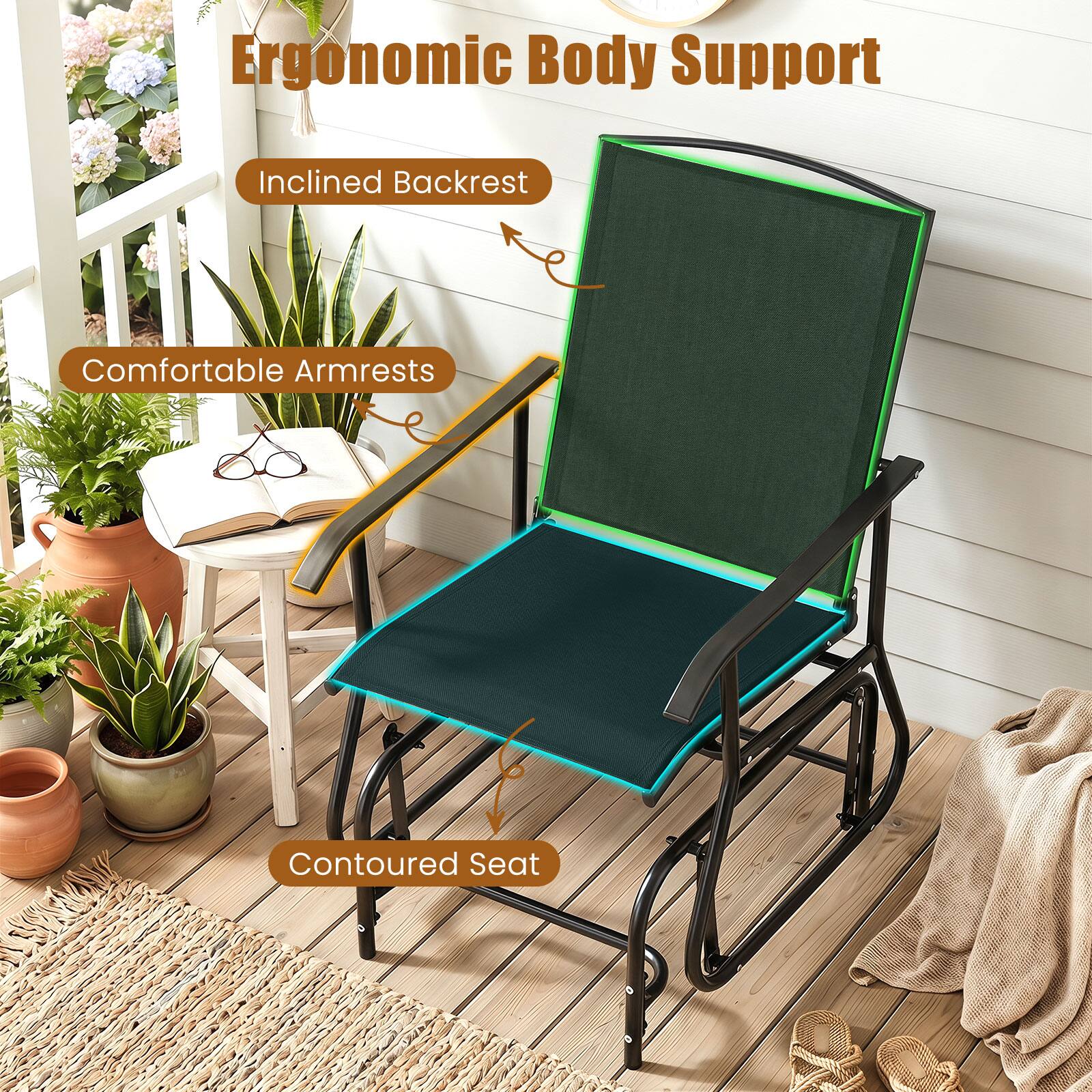 Ergonomic Body Support  
Inclined Backrest  
Comfortable Armrests  
Contoured Seat