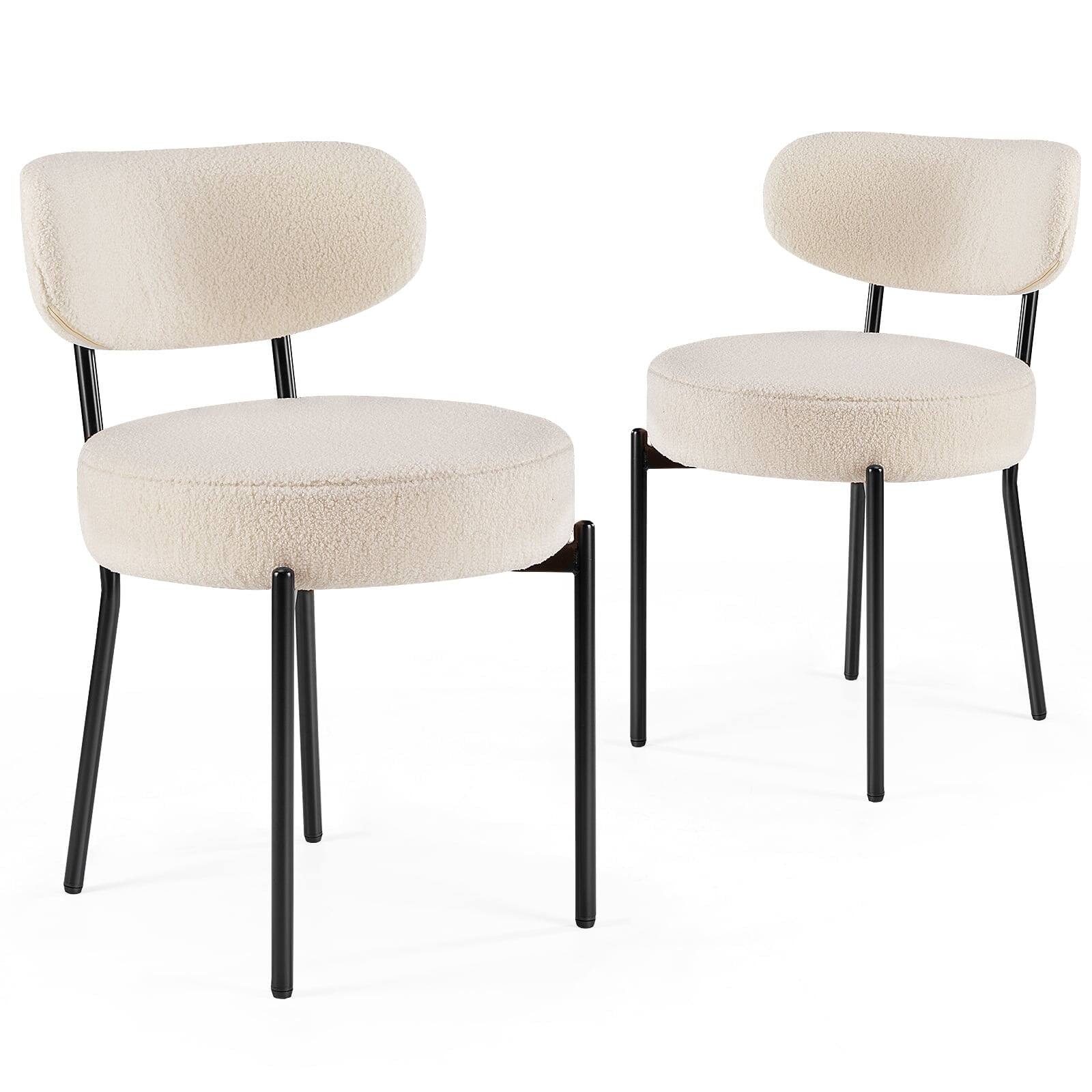 Angle. AOITUN - Dining Chairs Set of 2, Kitchen Chairs with Curved Backrest & Metal Legs, Mid Century Modern Round Dining Room Chairs - White.