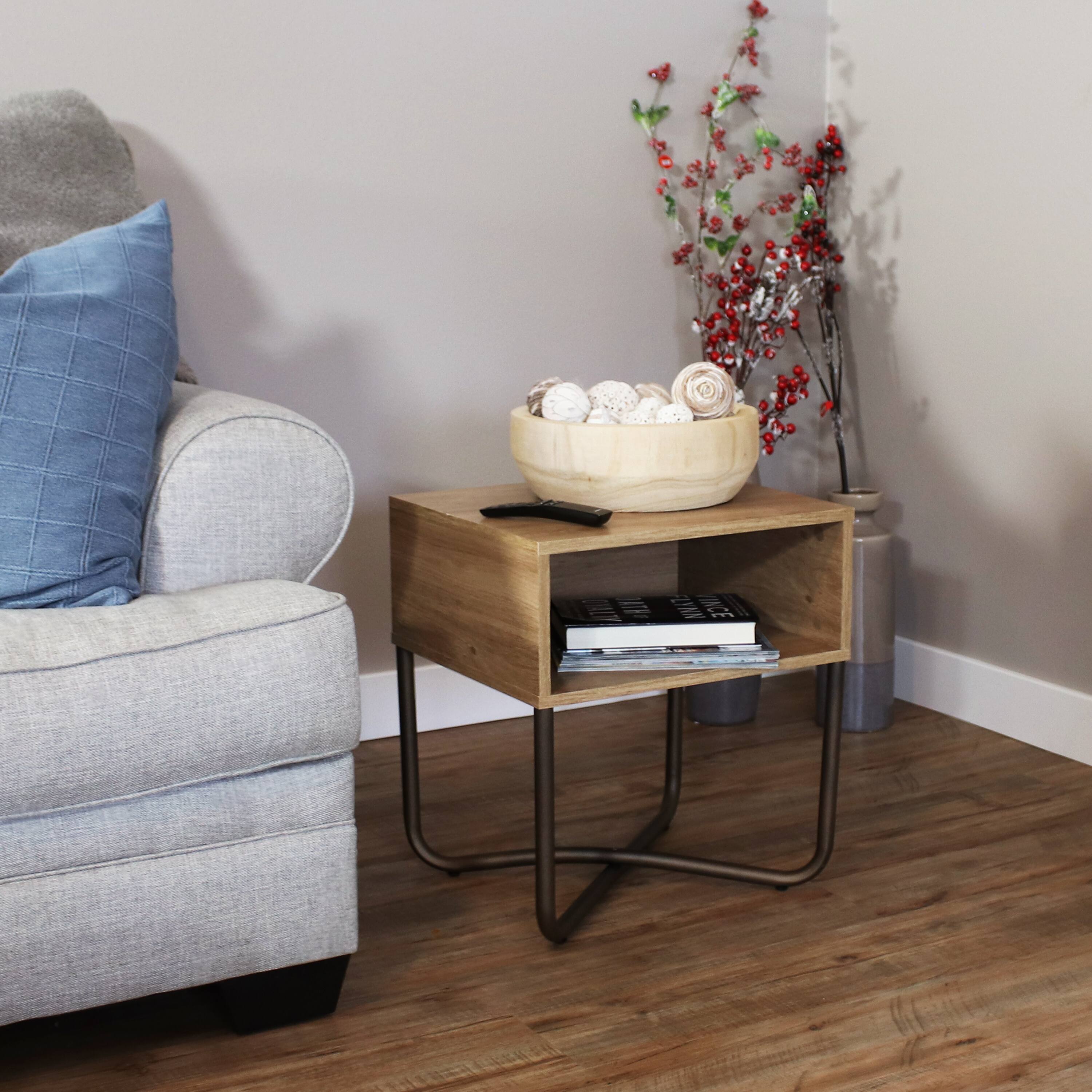 Alt View 3. Sunnydaze - Industrial-Style MDP Side Table with Shelf - 19.75 in - Brown.