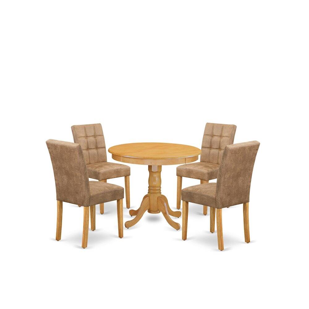 Angle. East West Furniture - 5 Piece Mid Century Dining Set - Brown.