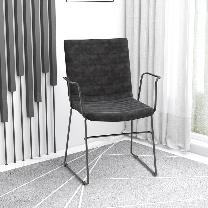 Angle. LeisureMod - Zylar Office ArmChair with PU Leather, Foam Cushion, Stainless Steel Base & Ergonomic Support - Charcoal.