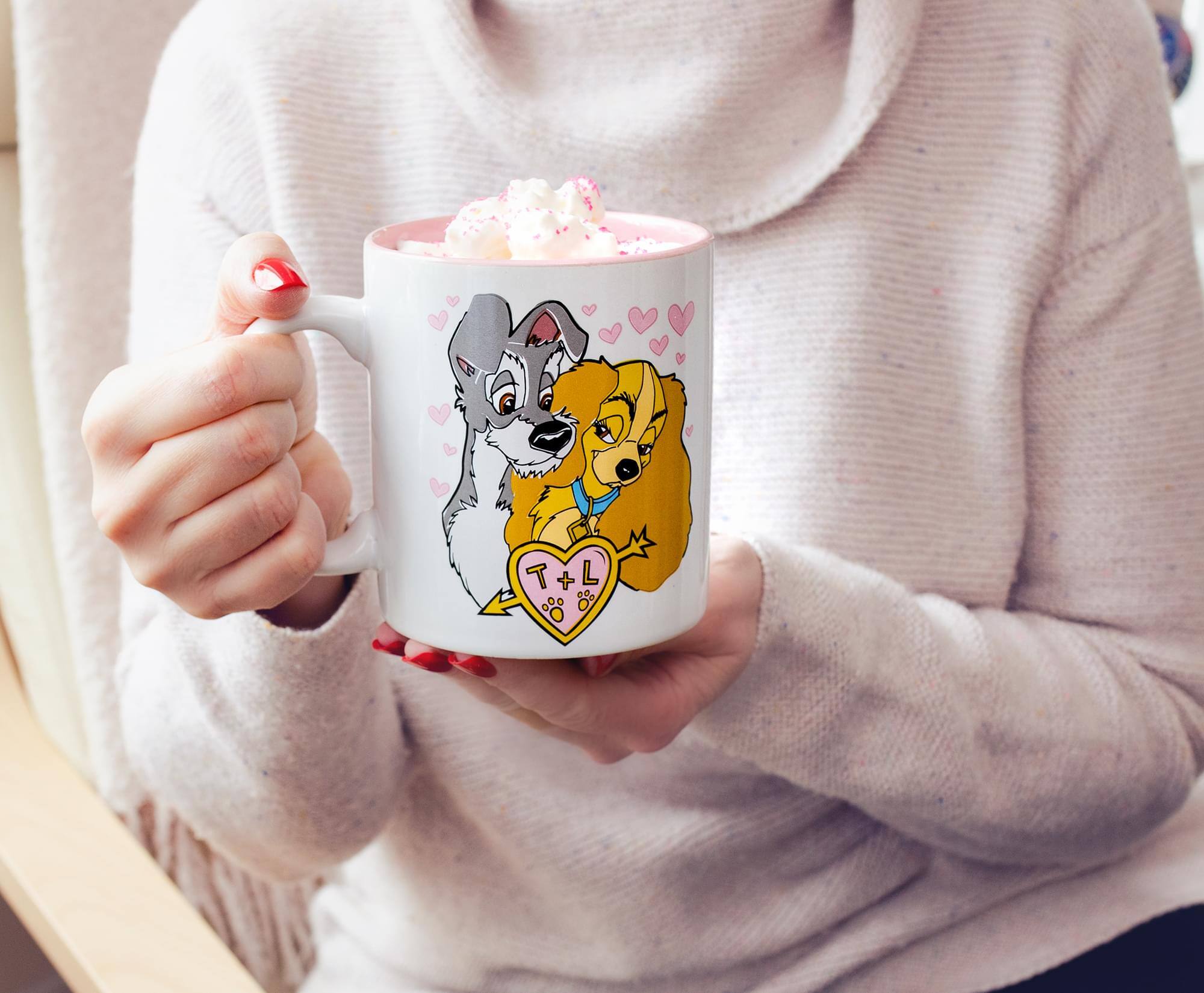 Alt View 3. Disney - Disney Lady and the Tramp Doodle Sketch Hearts Ceramic Mug | Holds 20 Ounces - Brown.
