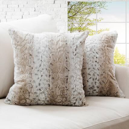 Front. Cheer Collection - Embossed Faux Fur Throw Pillows - Set of 2 Lumbar Couch Pillows, 20" x 20" - Snow Leopard.