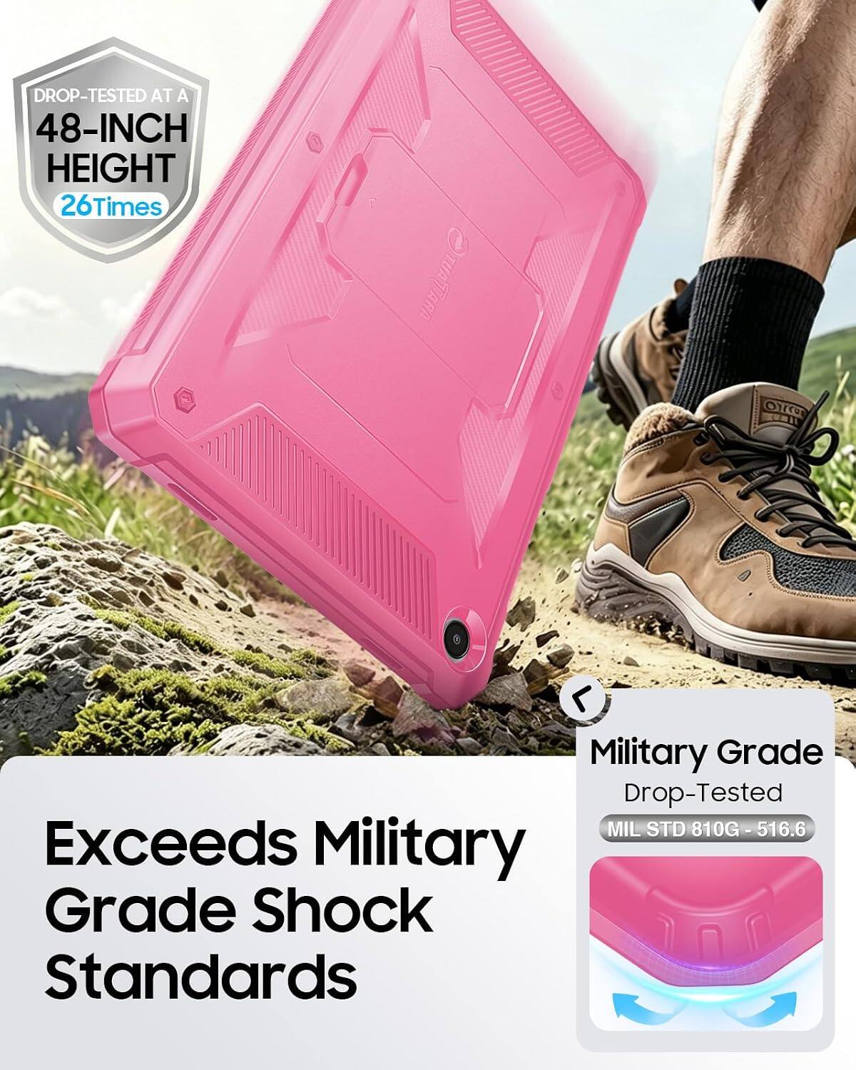 DROP-TESTED AT A 48-INCH HEIGHT 26 Times  
26 ARTAUT O7r Military Grade Drop-Tested  
MIL STD 810G - 516.6  
Exceeds Military Grade Shock Standards