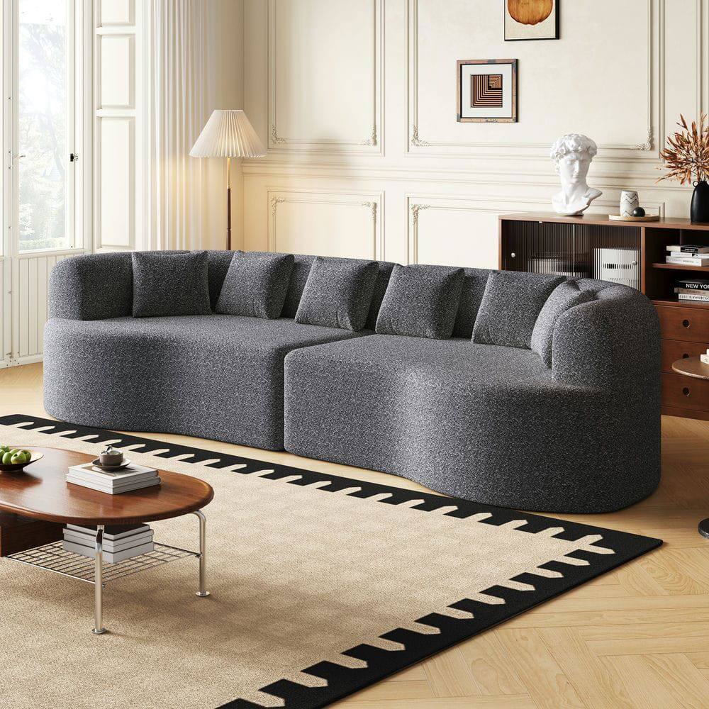 Alt View 2. Kadyn - 106.3" Curved Sectional Sofa, Boneless Cloud Design with 6 Pillows and Memory Foam Seating, Grey - Gray.