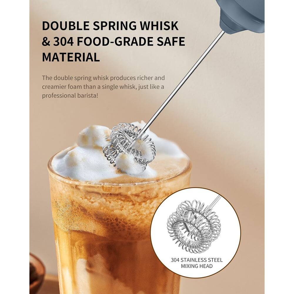 DOUBLE SPRING WHISK & 304 FOOD-GRADE SAFE MATERIAL

The double spring whisk produces richer and creamier foam than a single whisk, just like a professional barista!

304 STAINLESS STEEL MIXING HEAD