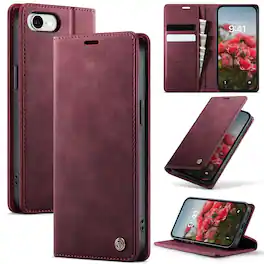 UUCOVER - For Apple iPhone 16e/17e Folio Wallet Case with RFID Blocking Card Slots Cash Holder, Magnetic Closure, Flip Stand Cover - Red