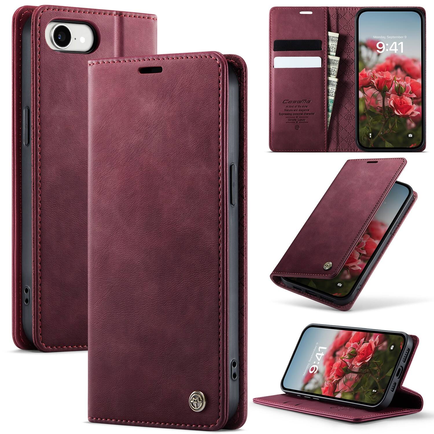 UUCOVER - For Apple iPhone 16e/17e Folio Wallet Case with RFID Blocking Card Slots Cash Holder, Magnetic Closure, Flip Stand Cover - Red