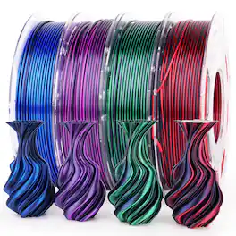 GlowWise - 4-Spool Silk PLA Bundle, 1.75mm/200g each. Shiny dual-color Black Series. Fits most FDM printers.