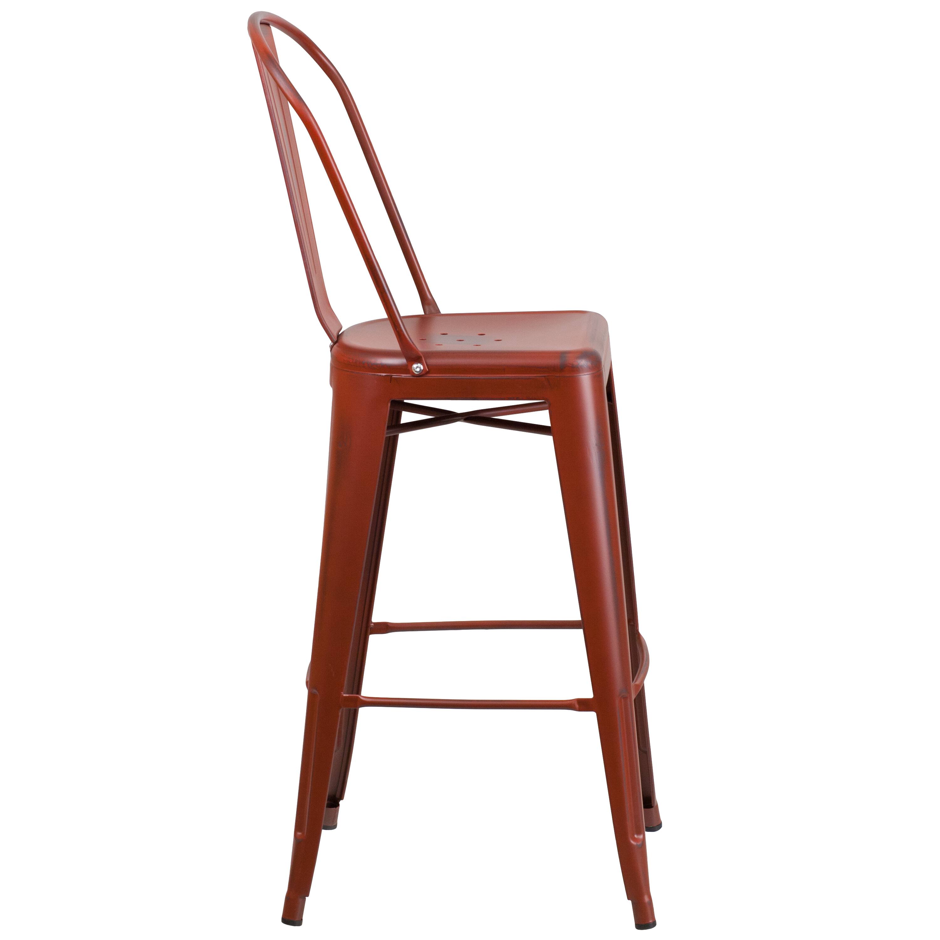 Alt View 7. Emma + Oliver - Commercial Grade 4 Pack 30" High Distressed Metal Indoor-Outdoor Barstool with Back - Kelly Red.