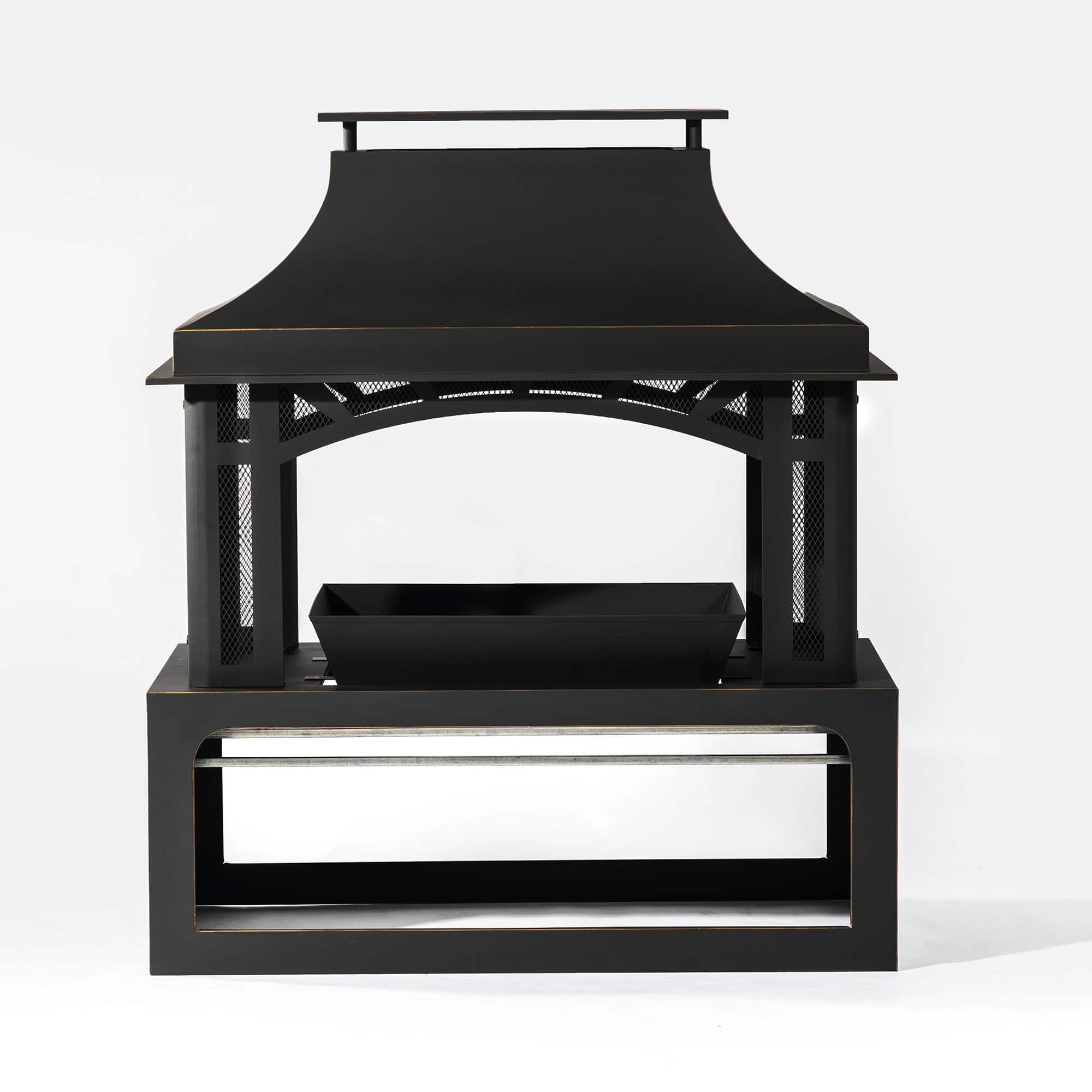 Boyel Living - 40 Inch Wood Burning Fireplace 50000 BTU Steel Fire Pit with Chimney for Outdoor Patio Deck Garden Backyard - Black