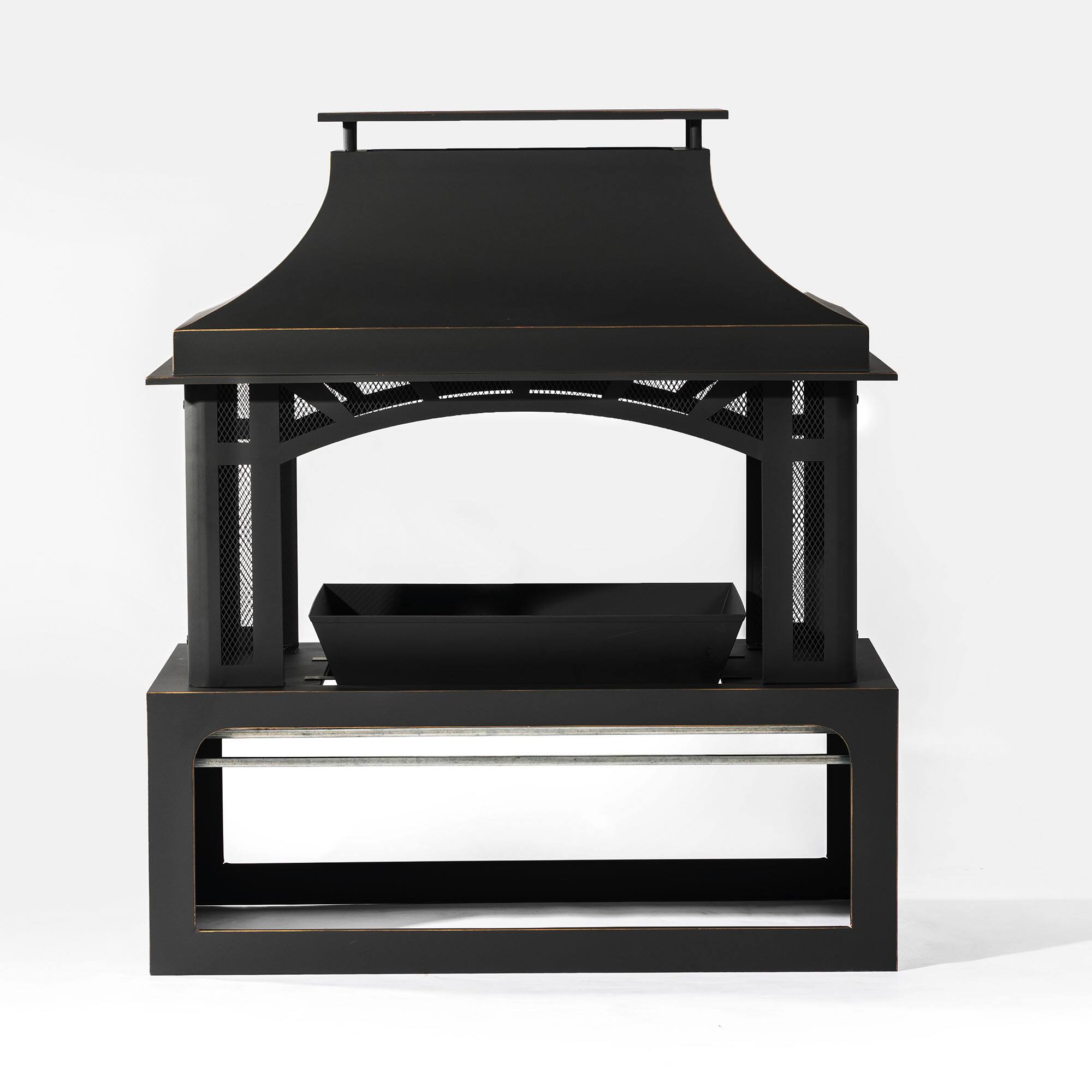 Back. Mondawe - 40" 50000 BTU Steel Wood Burning Fire Pit - Black.