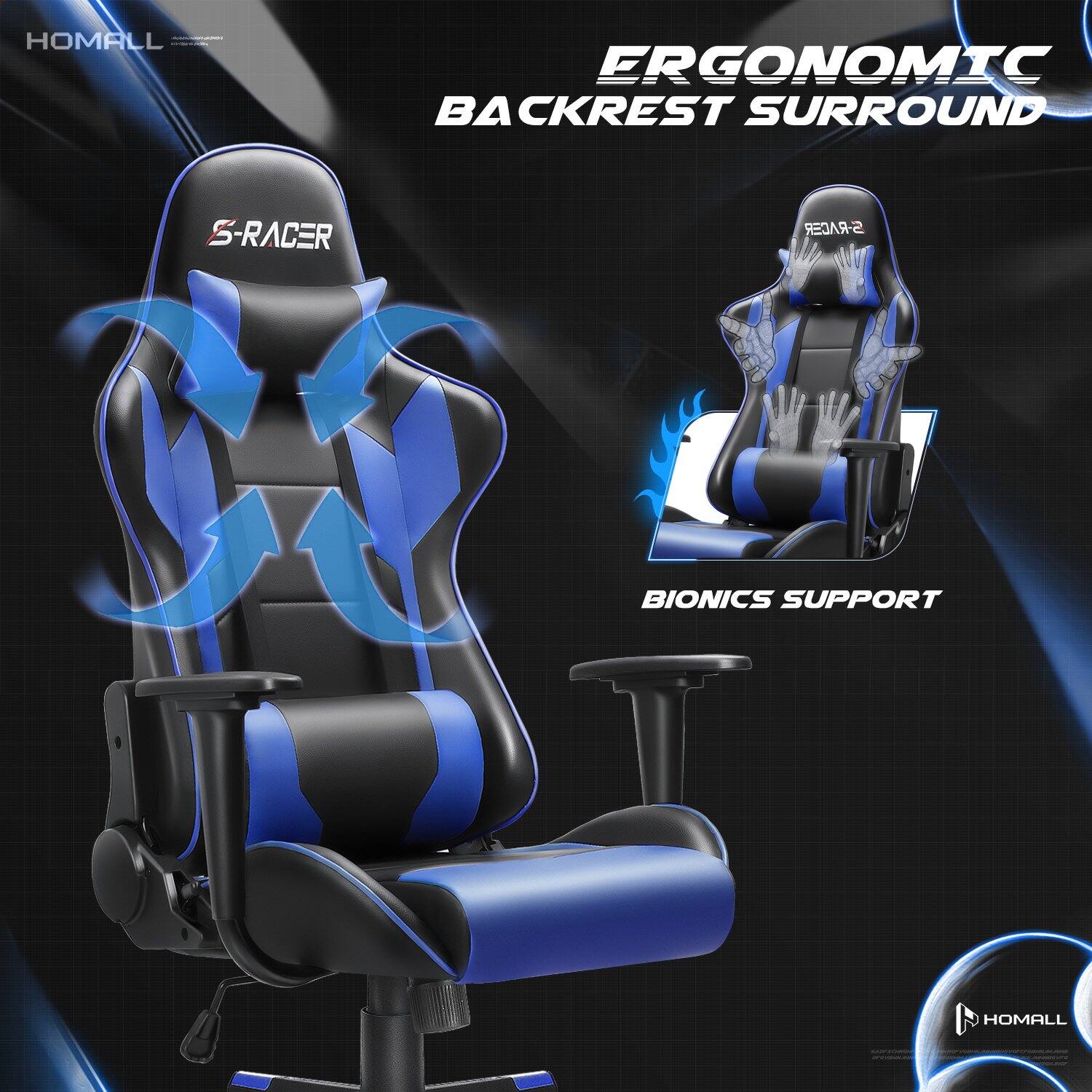 HOMALL  
ERGONOMIC BACKREST SURROUND  
S-RACER  
BIONICS SUPPORT  
HOMALL  
chocolonTwww.com ACHOODOGIA