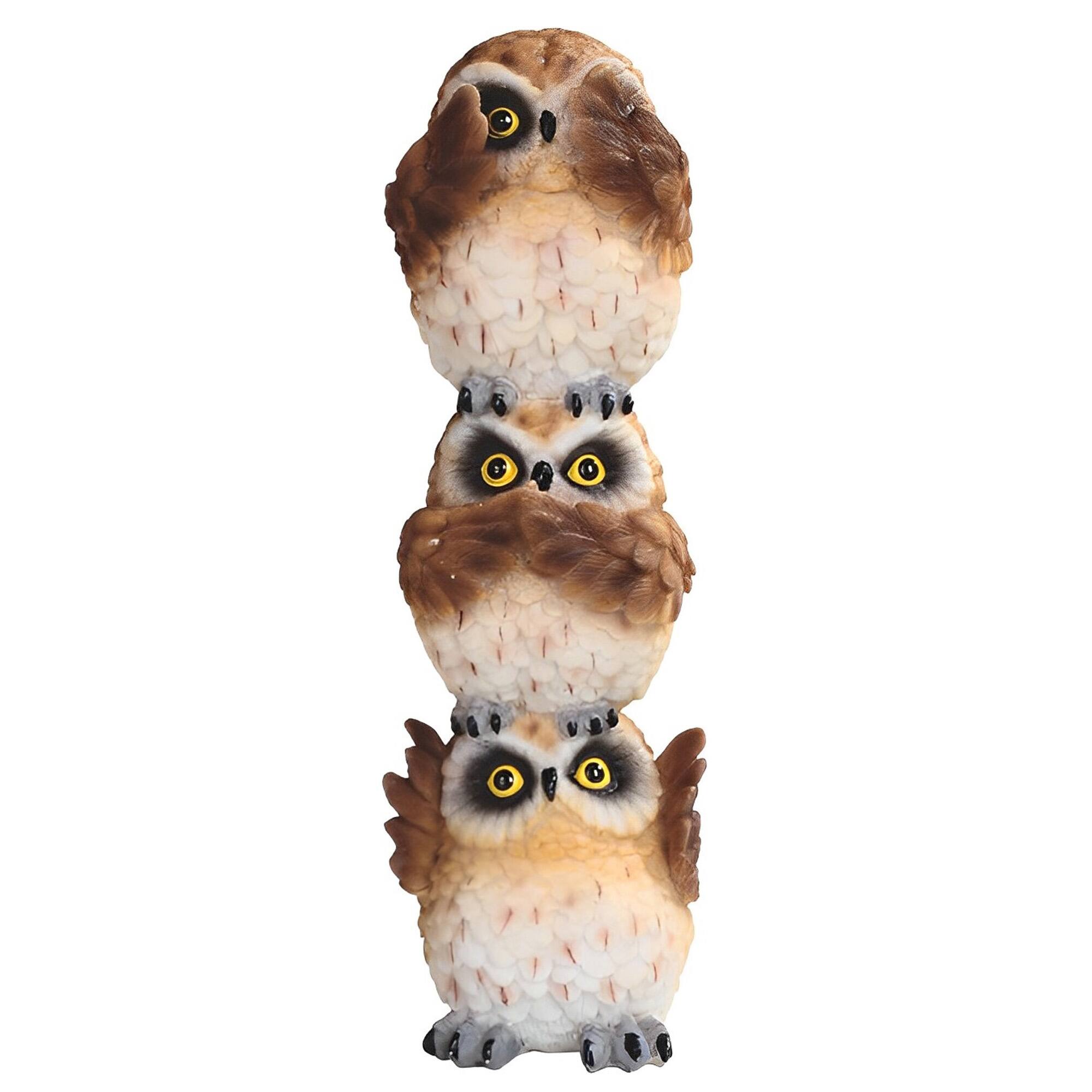 Front. FC Design - FC Design 8"H Hear-No, See-No, Speak-No Evil Stacked Owls Figurine Statue Office Desk Tabletop Home Decor Gift - Multi-Color.