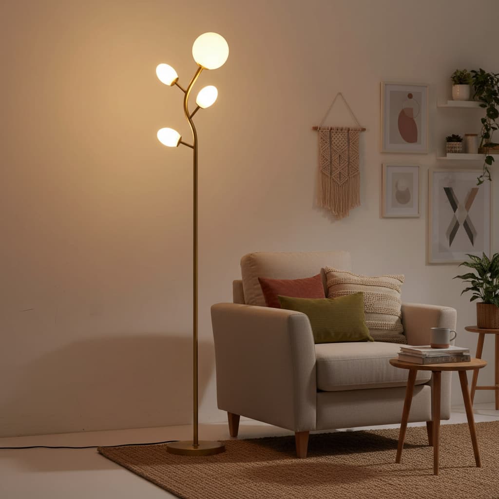 Alt View 3. FINEAK - 4 Globe Floor Lamp with 2700K Warm Light LED Bulbs： Antique Brass Arc Torch Standing Lamp - Gold.