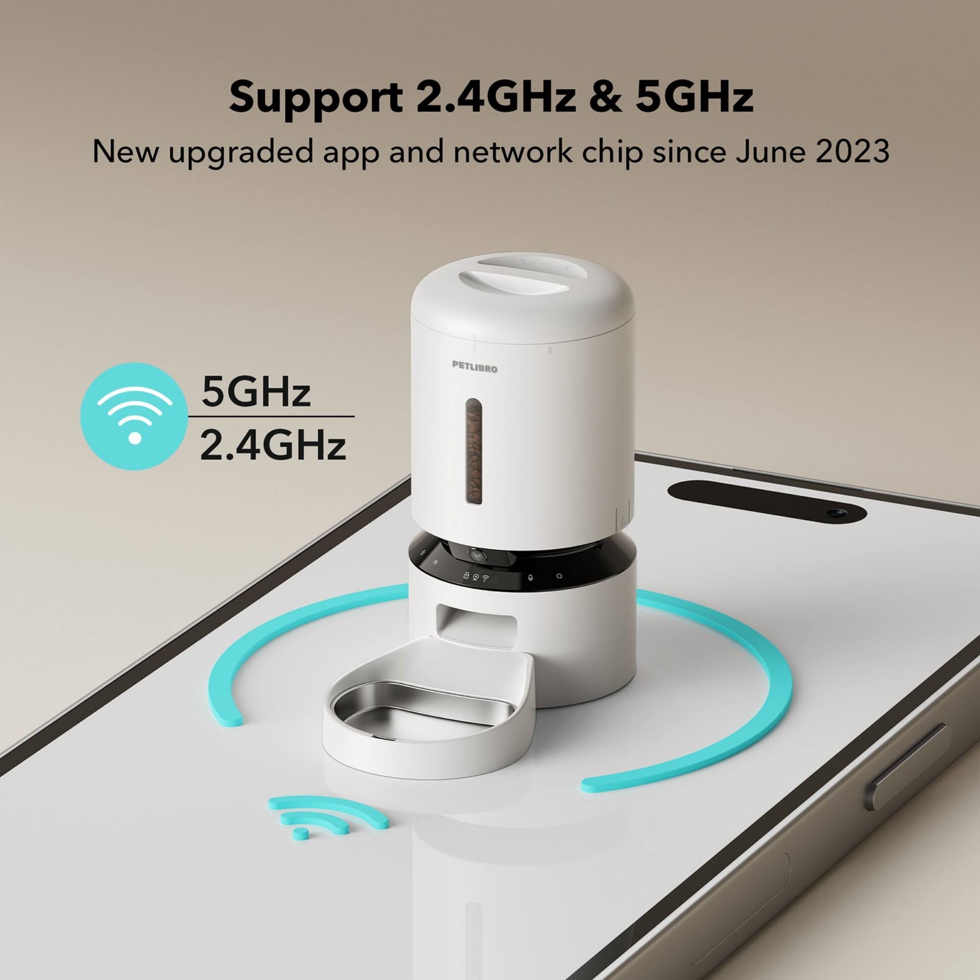 Support 2.4GHz & 5GHz New upgraded app and network chip since June 2023 5GHz 2.4GHz PETLIBRO