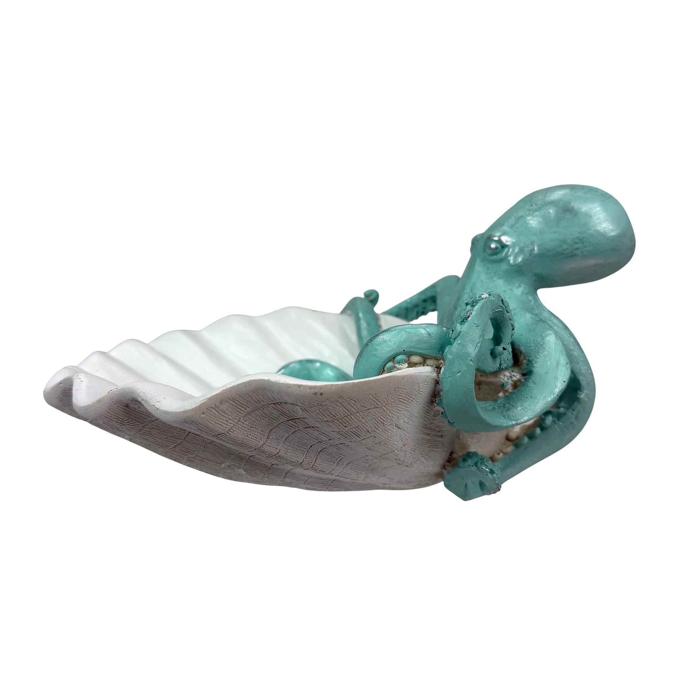 Alt View 2. Fancy That - Decorative Octopus Shell Tray Coastal Resin Catchall Dish 10 X 10 X 6 In - White And Blue.