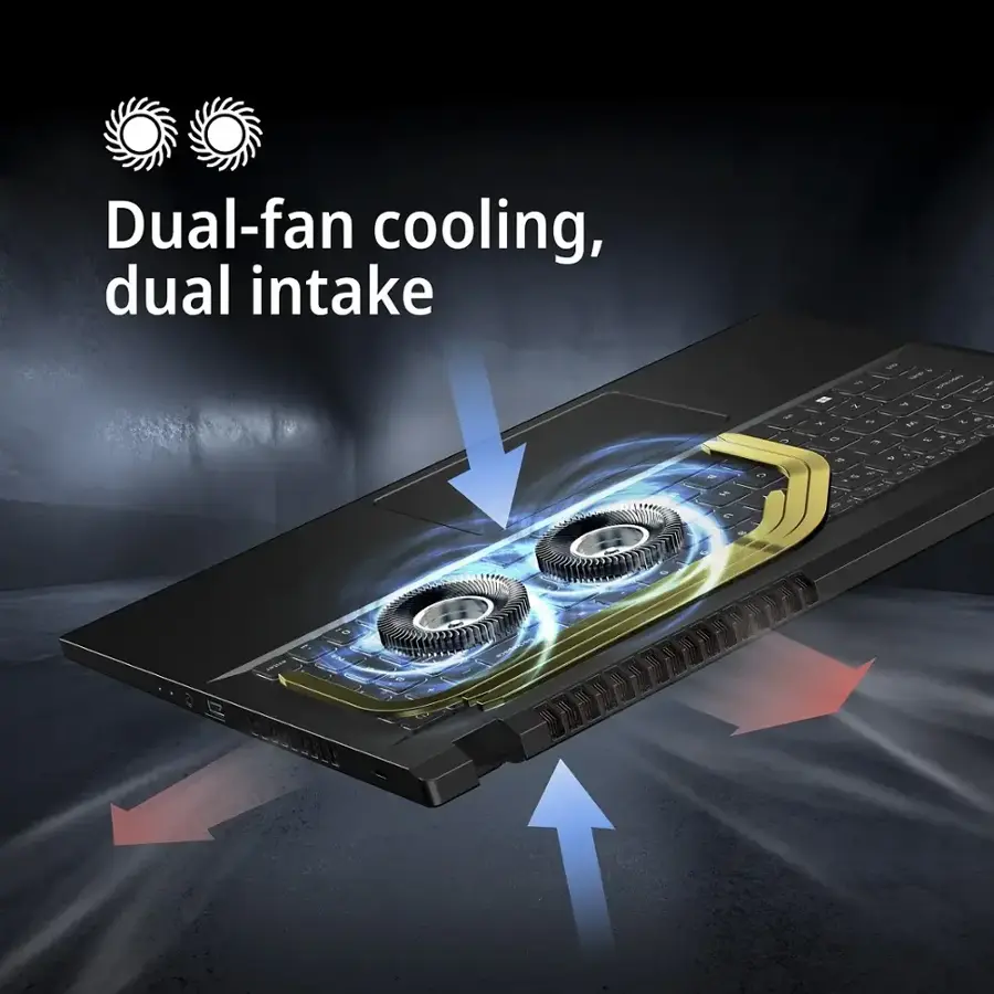 Dual-fan cooling, dual intake.