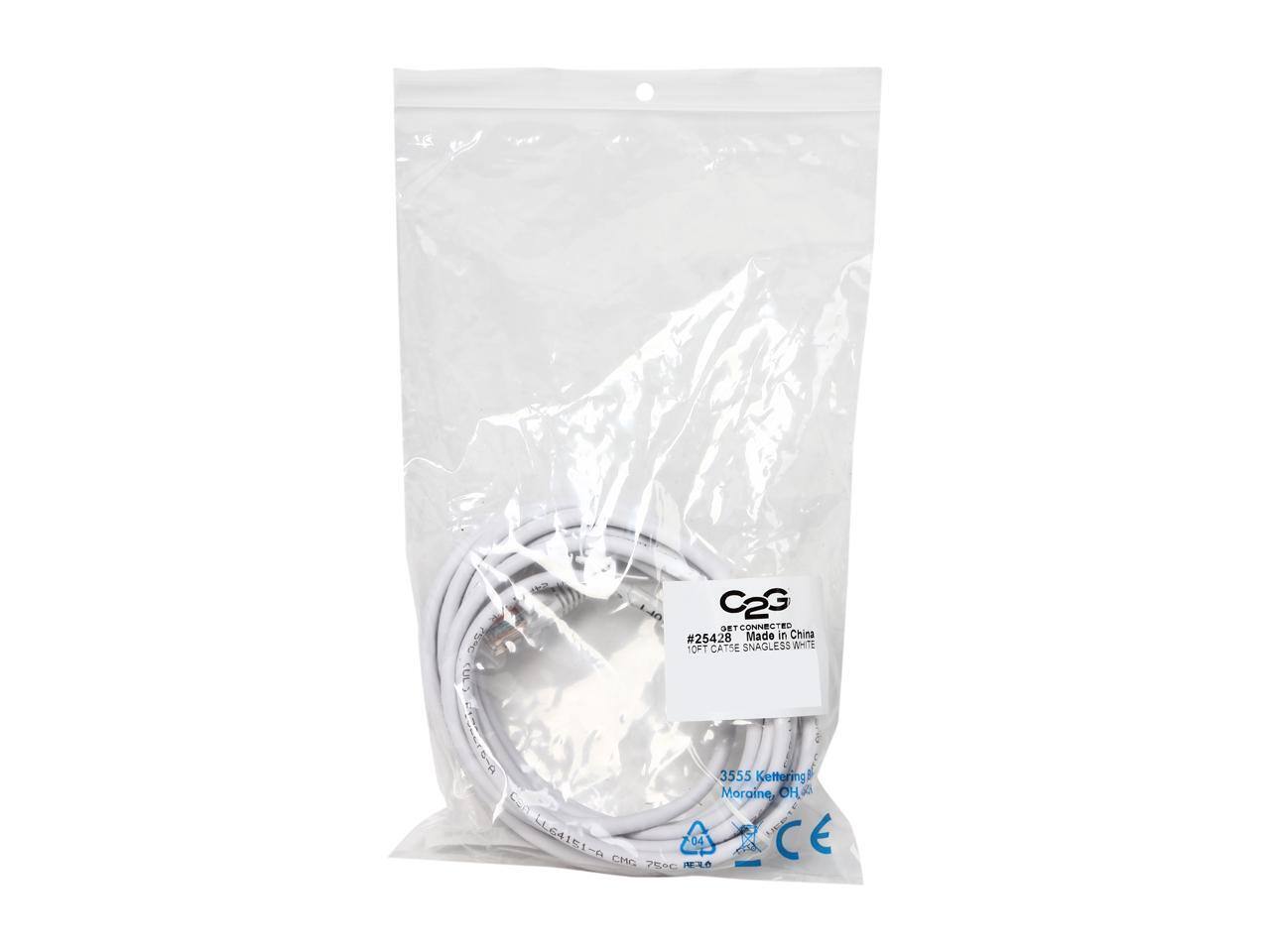 LO C2G DET CONNECTE #25428 Made in China 1 OFT CATSE SNAGLESS WHITE UC UUR 3555 Kettering Moraine OH C1 LL64151-0 CHG 04 CE 7%eC RELO