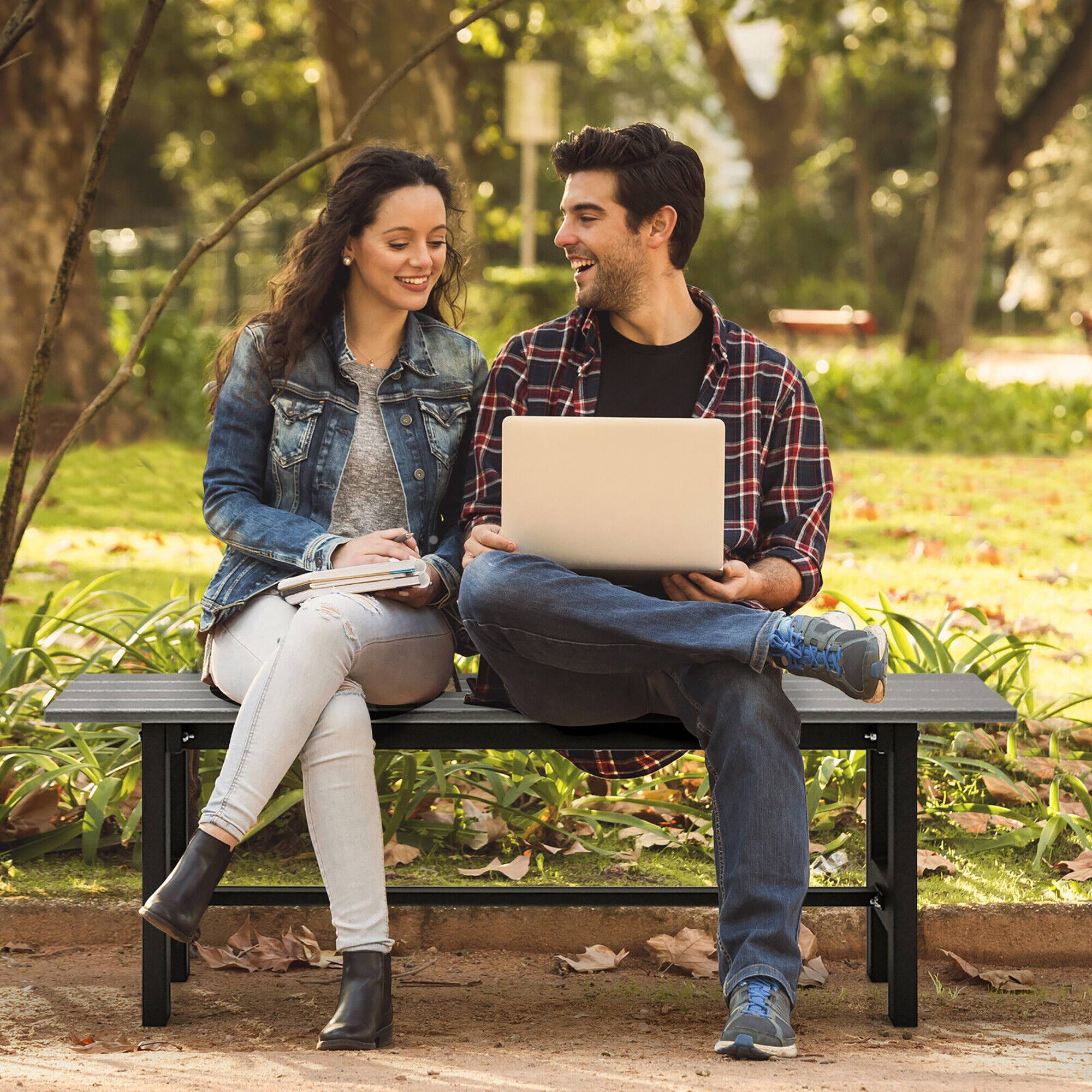 Alt View 3. Gymax - Gymax Outdoor HDPE Bench w/ Metal Frame 47'' x 14'' x 16'' for Yard Garden Grey - Grey.