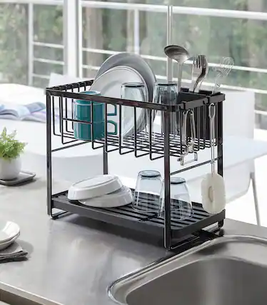 Front. Yamazaki Home - Two-Tier Wire Dish Rack.