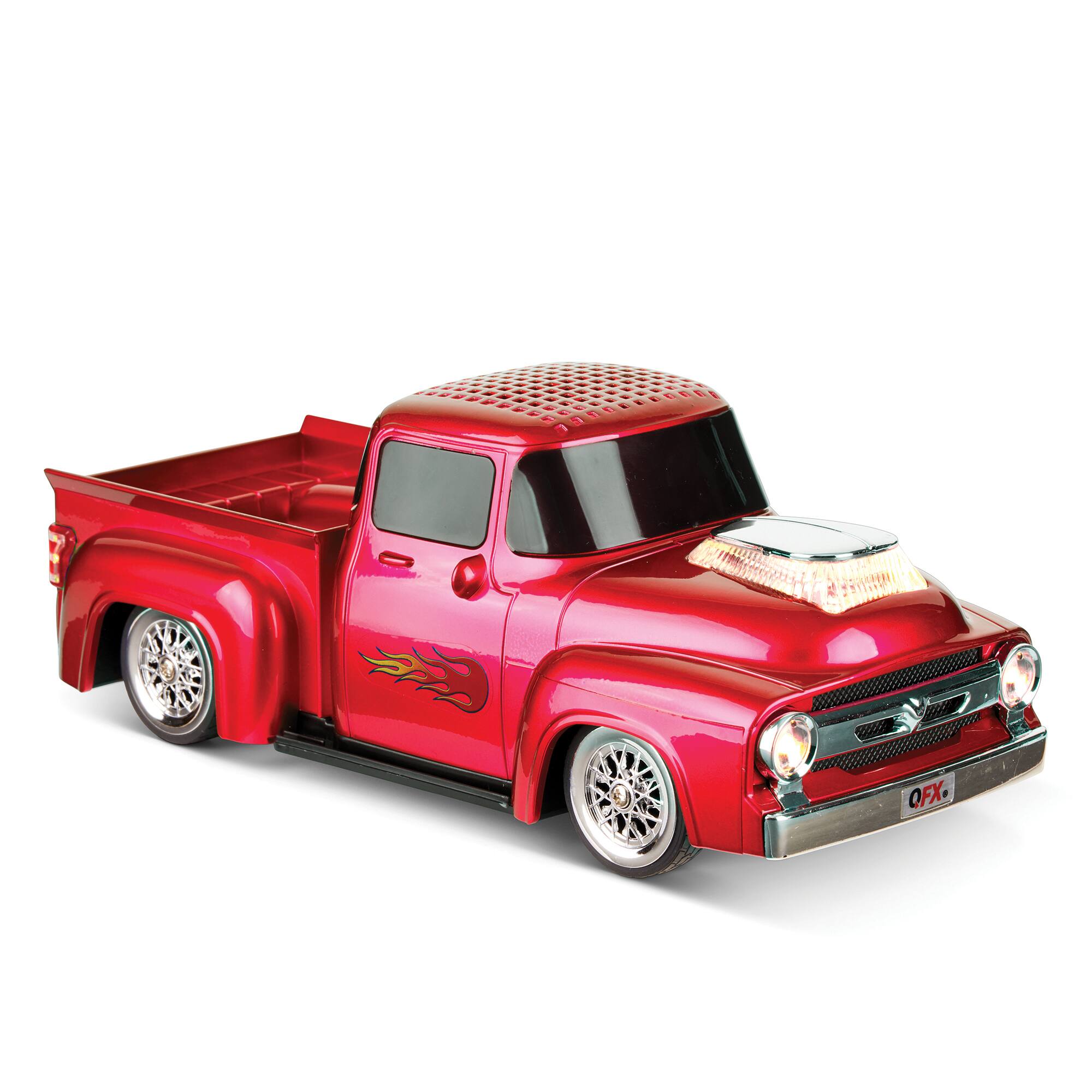 Alt View 14. QFX - Retro Truck Portable Bluetooth Speaker with Bass Radiator and LED Lights - Red.