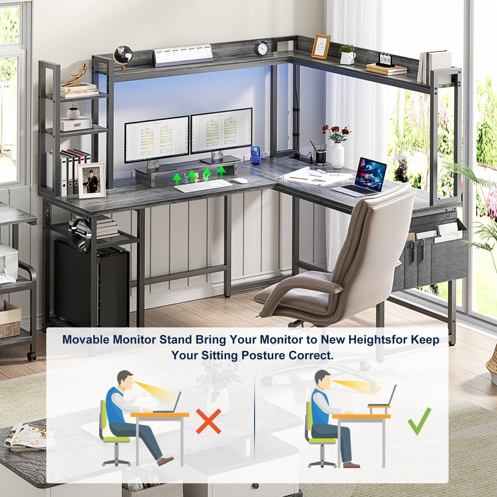 Movable Monitor Stand Bring Your Monitor to New Heights for Keep Your Sitting Posture Correct.