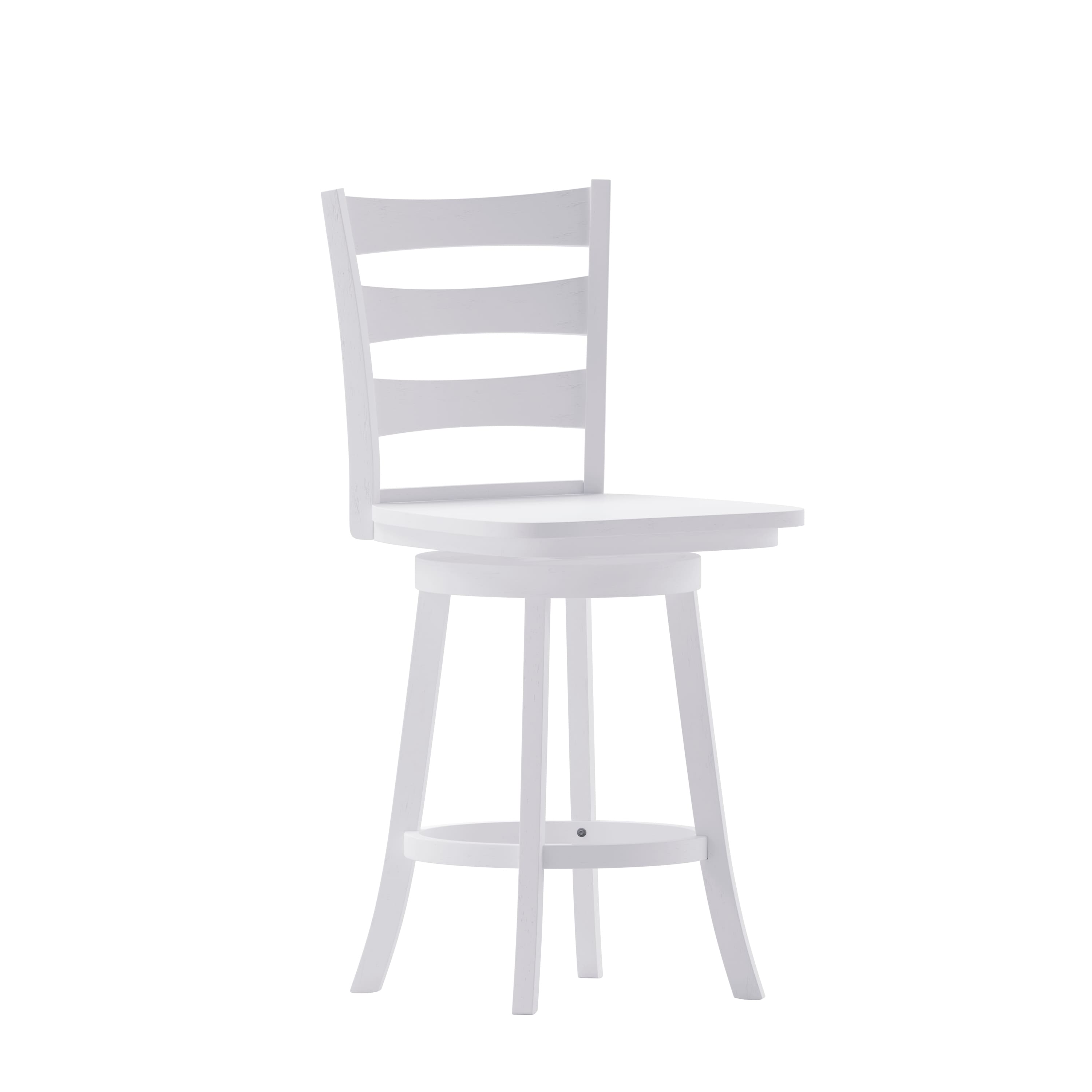Flash Furniture - Liesel Commercial Grade Wooden Classic Ladderback Swivel Counter Height Barstool with Solid Wood Seat, Antique Was - White