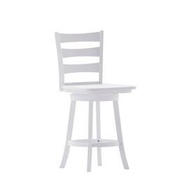 Flash Furniture - Liesel Commercial Grade Wooden Classic Ladderback Swivel Counter Height Barstool with Solid Wood Seat, Antique Was - White